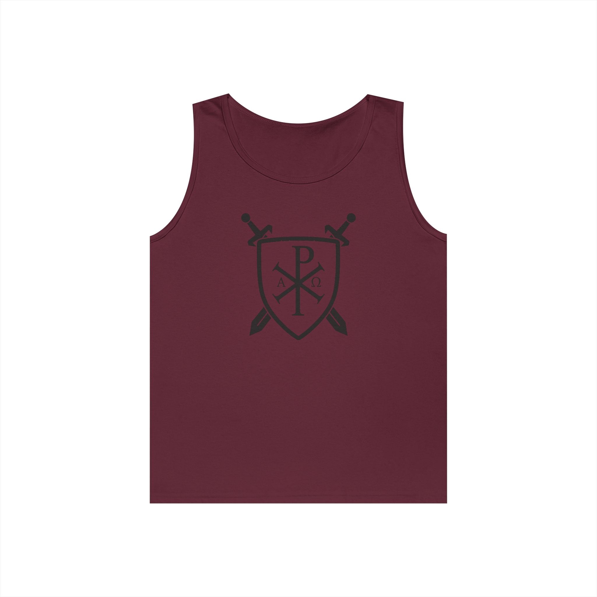 Sword and Shield Pi Chi Rho Black Graphic Heavy Cotton Tank Top