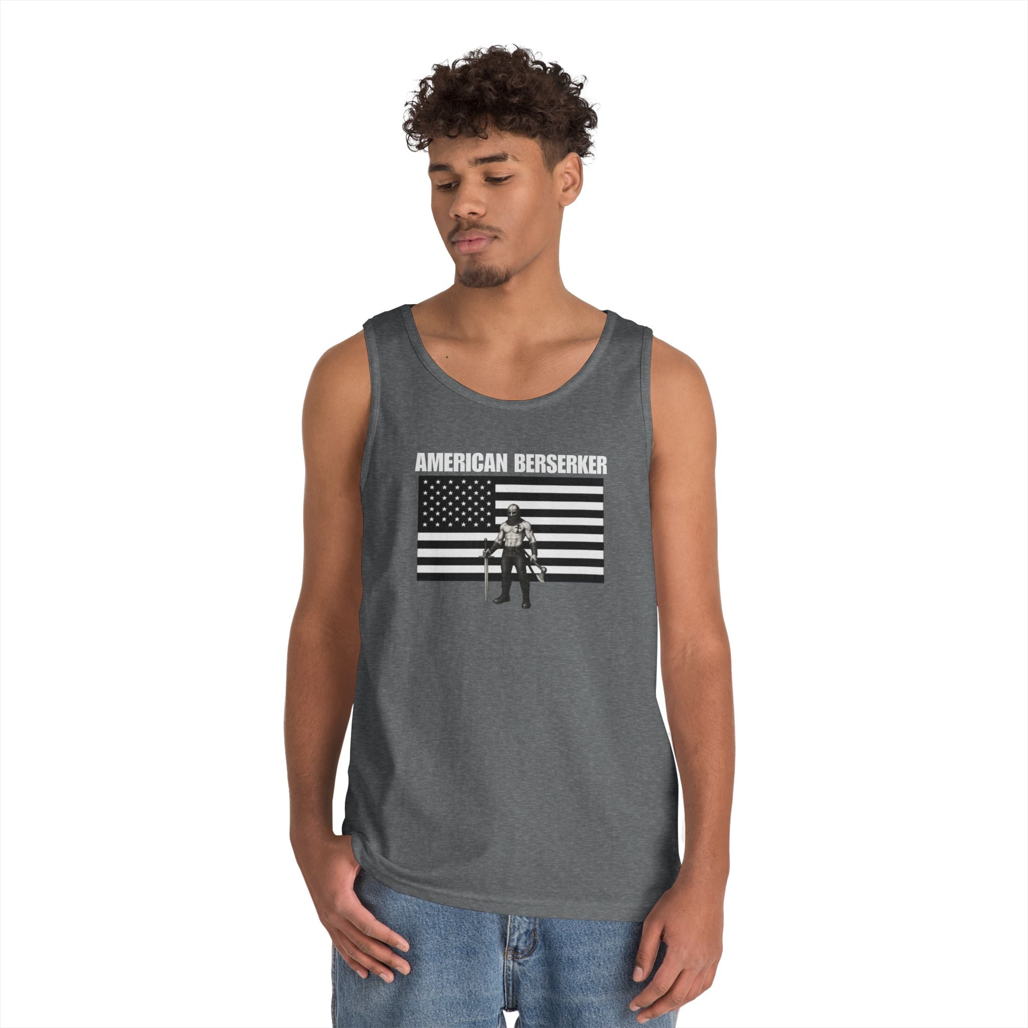 Bold American Berserker Black and White Heavy Cotton Tank Top
