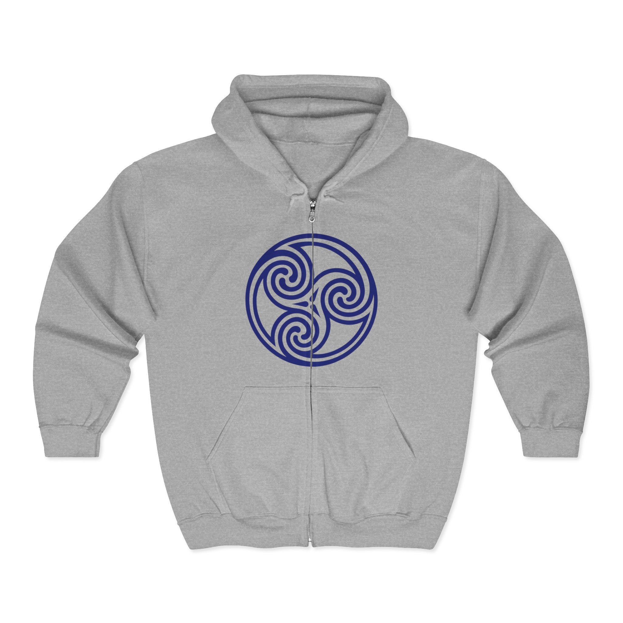 Celtic Spiral Triskele Trinity Symbol Alt Blue Design Full Zip Up Hoodie Sweatshirt