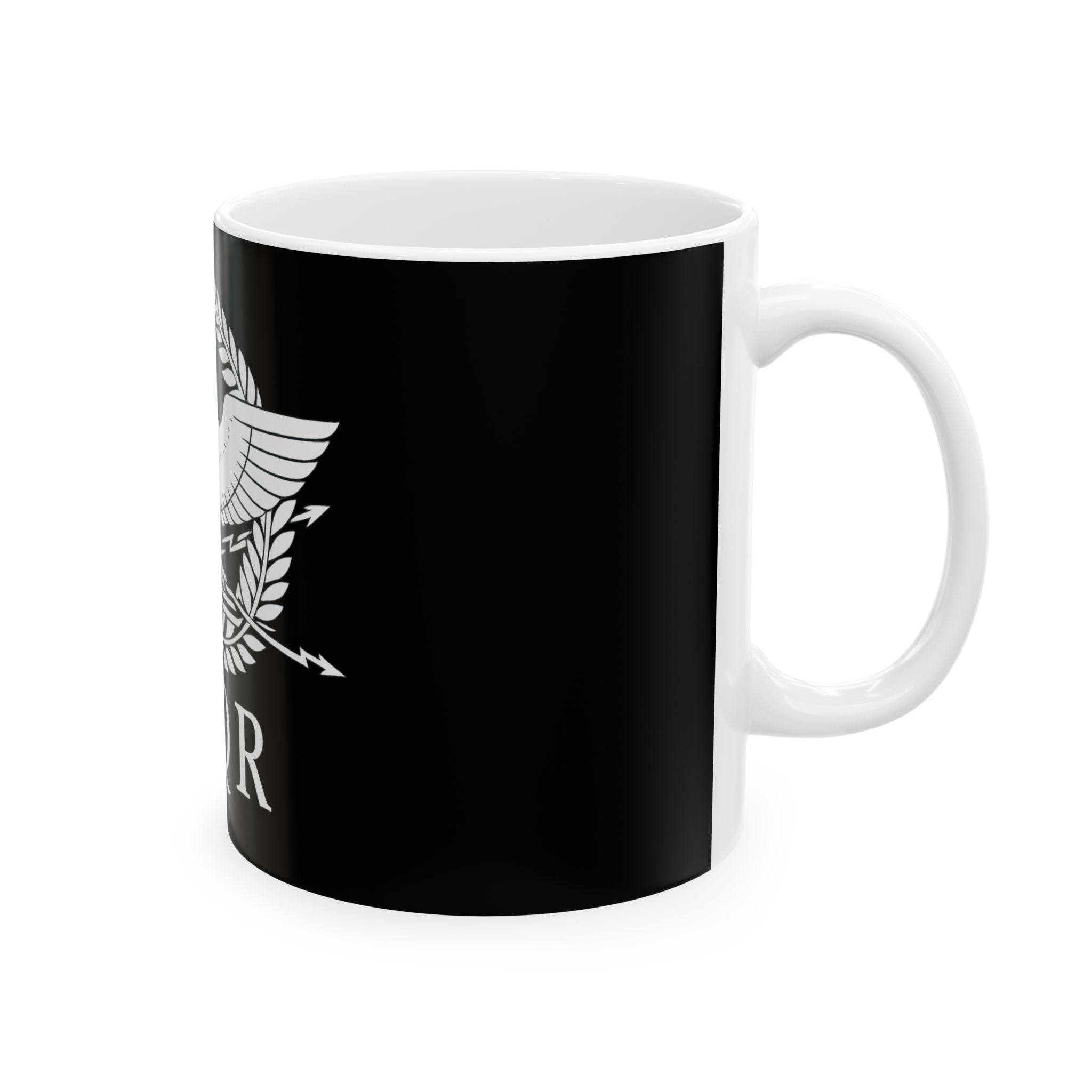 SPQR White Roman Eagle Design Black Ceramic Mug