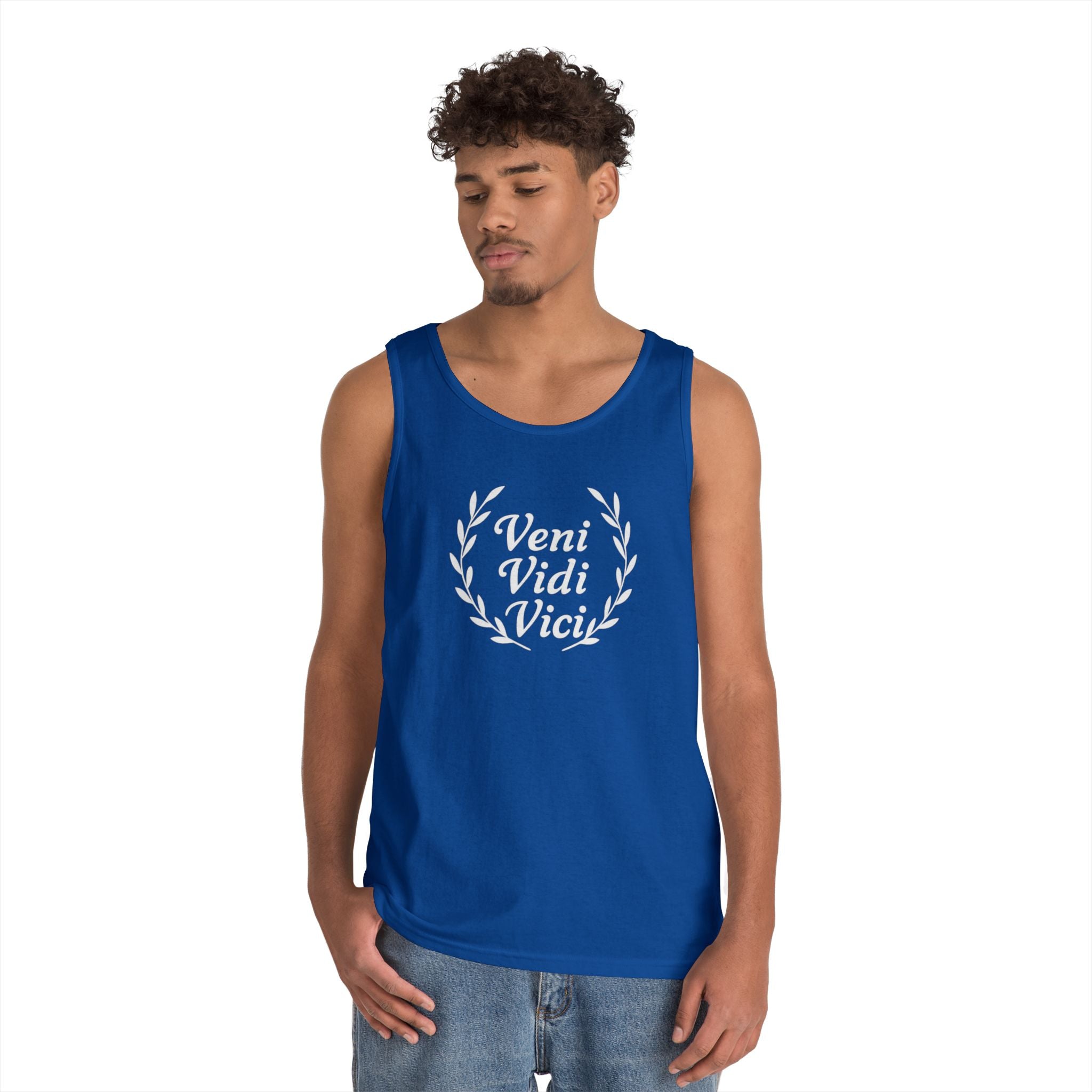 Veni Vidi Vici White Text Unisex Heavy Cotton Tank Top