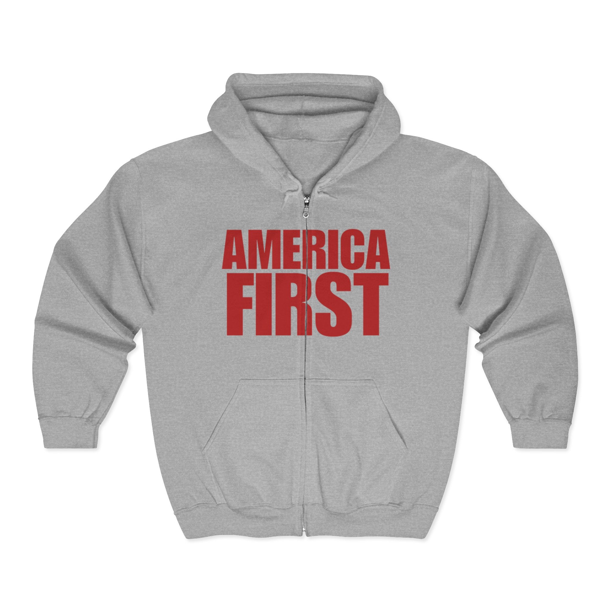 'America First' Red Print Full Zip Up Hoodie Sweatshirt