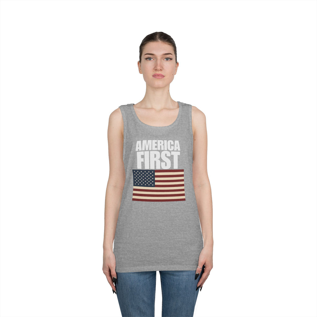 America First American Flag Heavy Cotton Tank Top