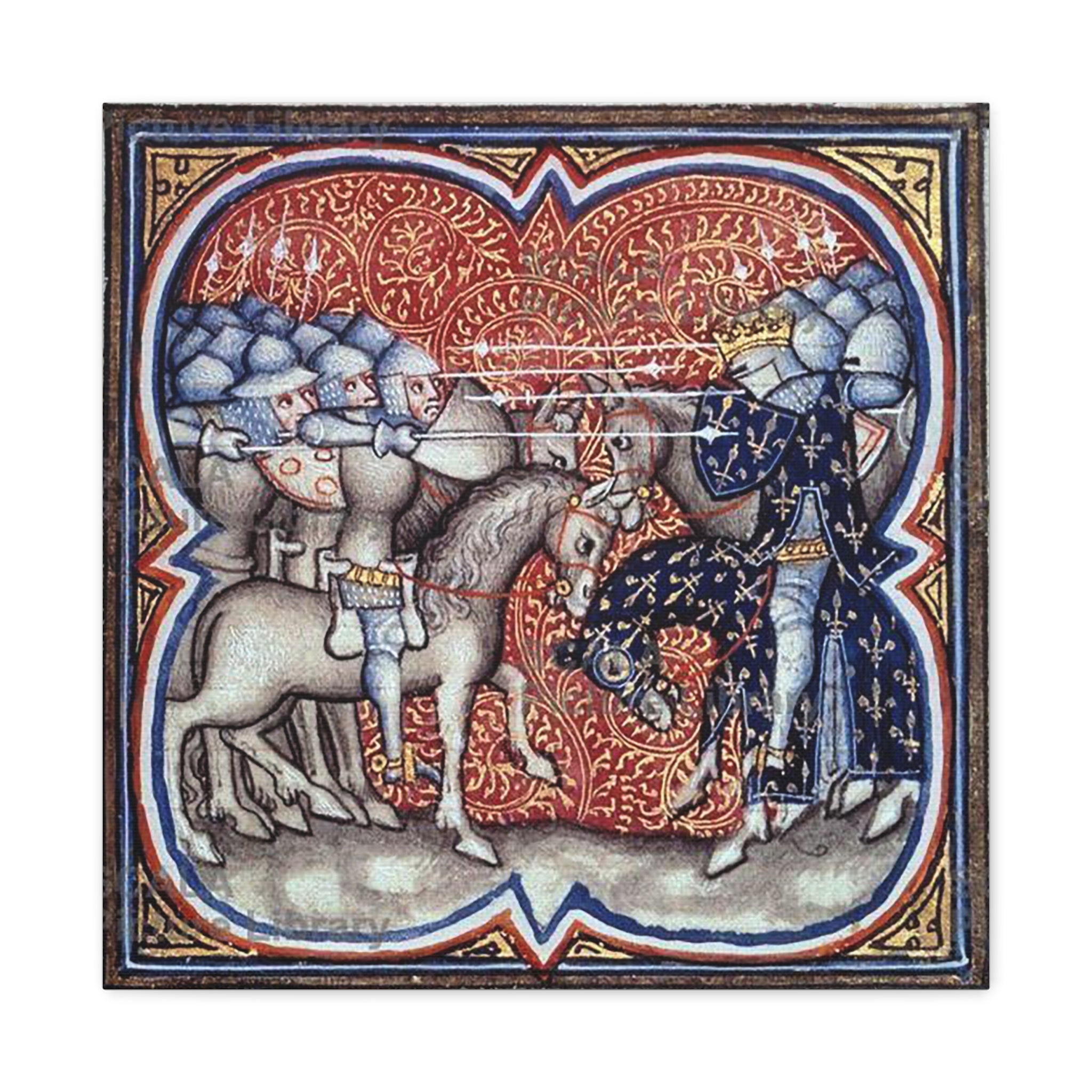 Medieval Art Stretched Canvas Print Charles Martel fighting the Saracens at Tours Poitiers in 732, Great Chronicles of France