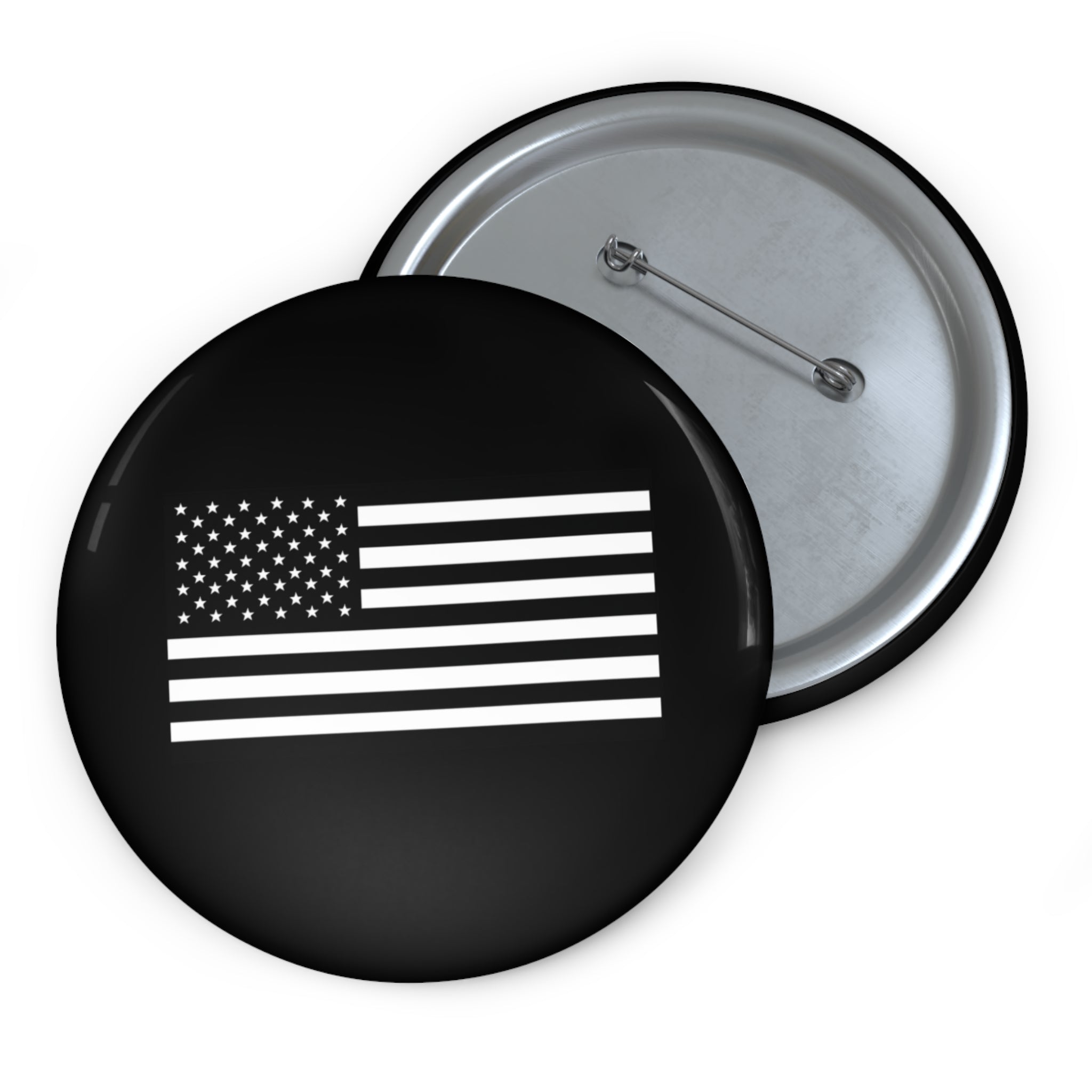 Custom Black and White American Flag Pin Buttons