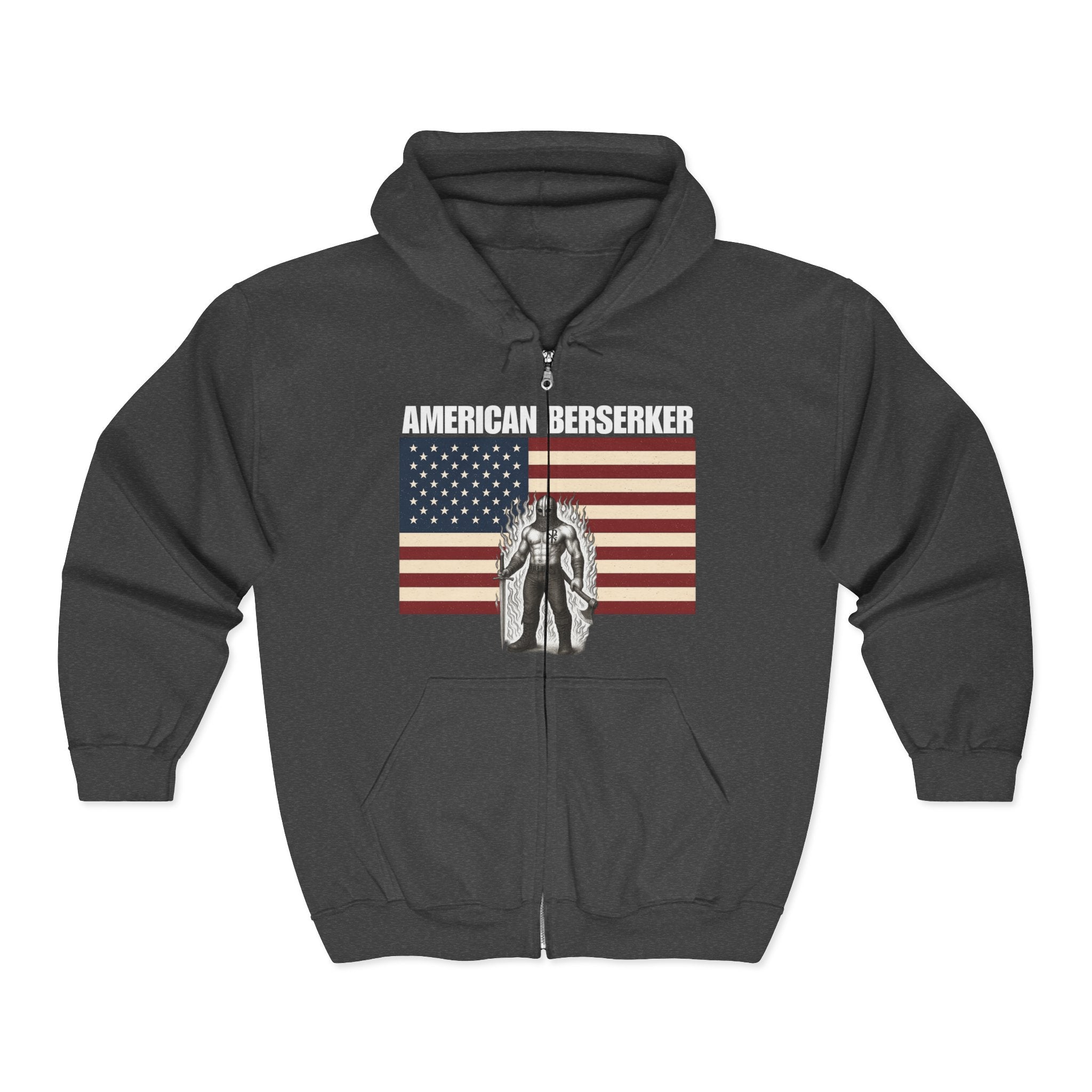 Bold American Berserker Graphic With Aura Full Zip Up Hoodie Sweatshirt