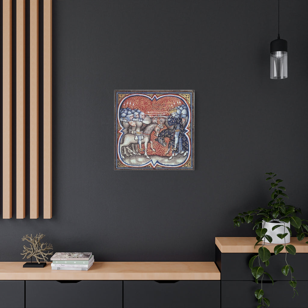 Medieval Art Stretched Canvas Print Charles Martel fighting the Saracens at Tours Poitiers in 732, Great Chronicles of France