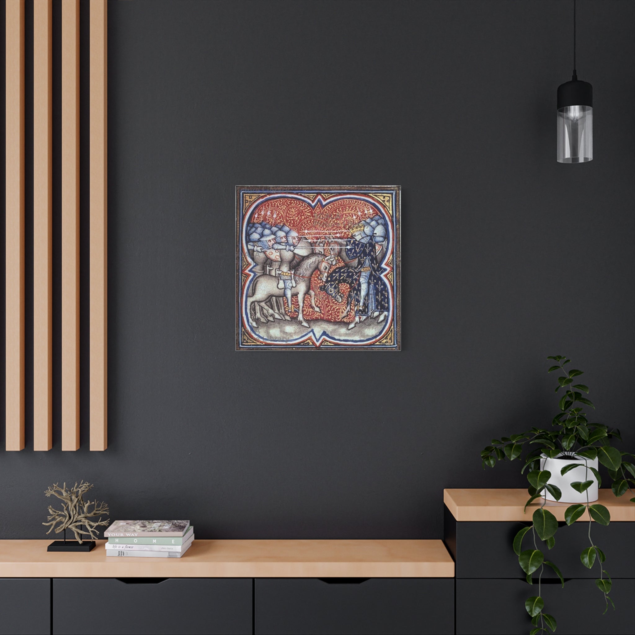 Medieval Art Stretched Canvas Print Charles Martel fighting the Saracens at Tours Poitiers in 732, Great Chronicles of France