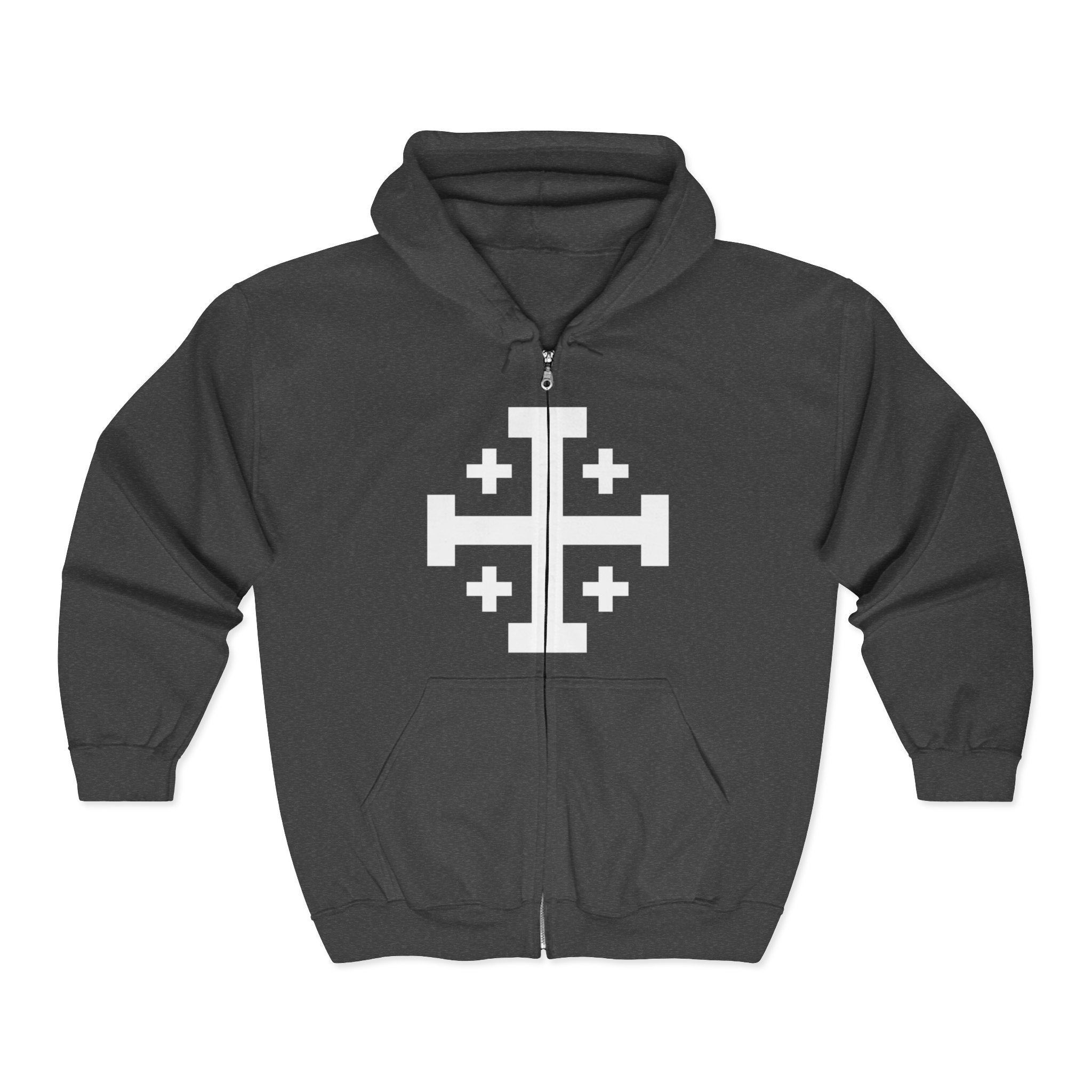 Cross of Jerusalem White Design Zip-Up Hoodie Sweatshirt