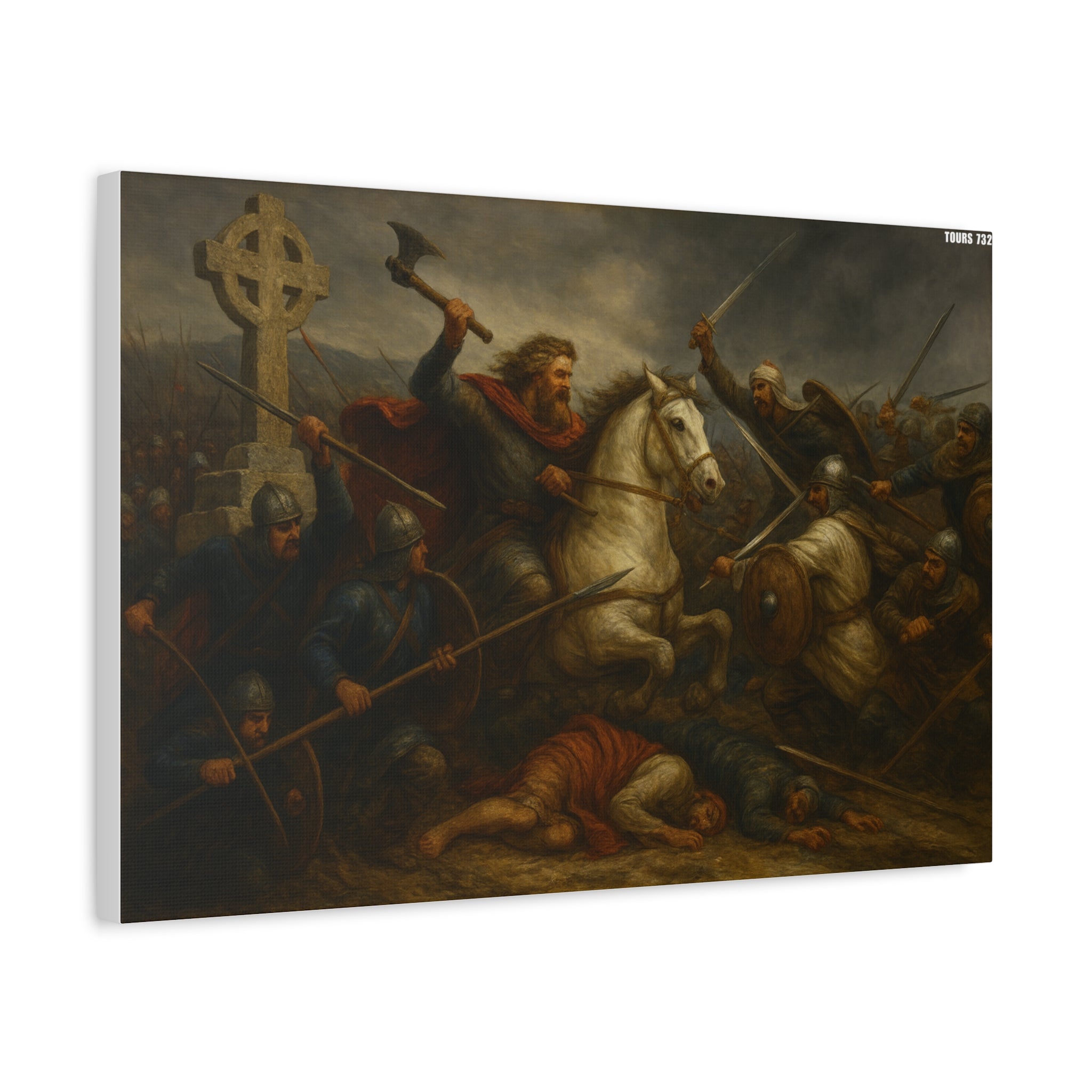 Battle of Tours 732 AD Charles "The Hammer" Martel and Franks Scene Matte Canvas Wall Art, Home Décor