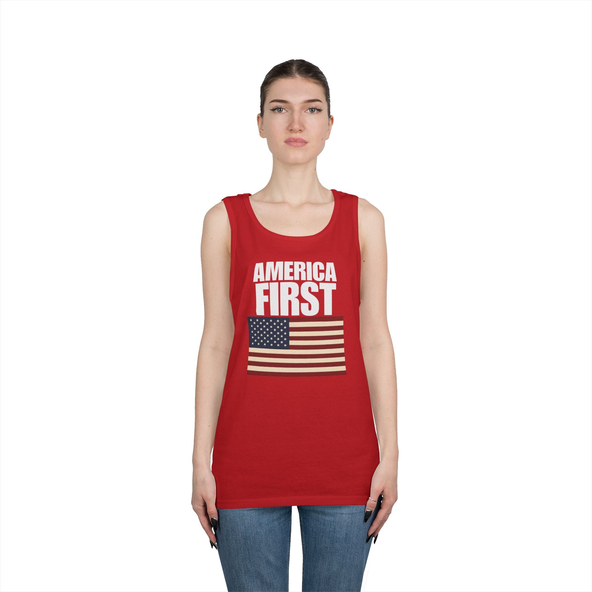 America First American Flag Heavy Cotton Tank Top