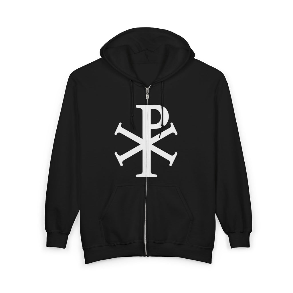 Pi Chi Rho Thick White Text Design Full Zip Up Hoodie Sweatshirt