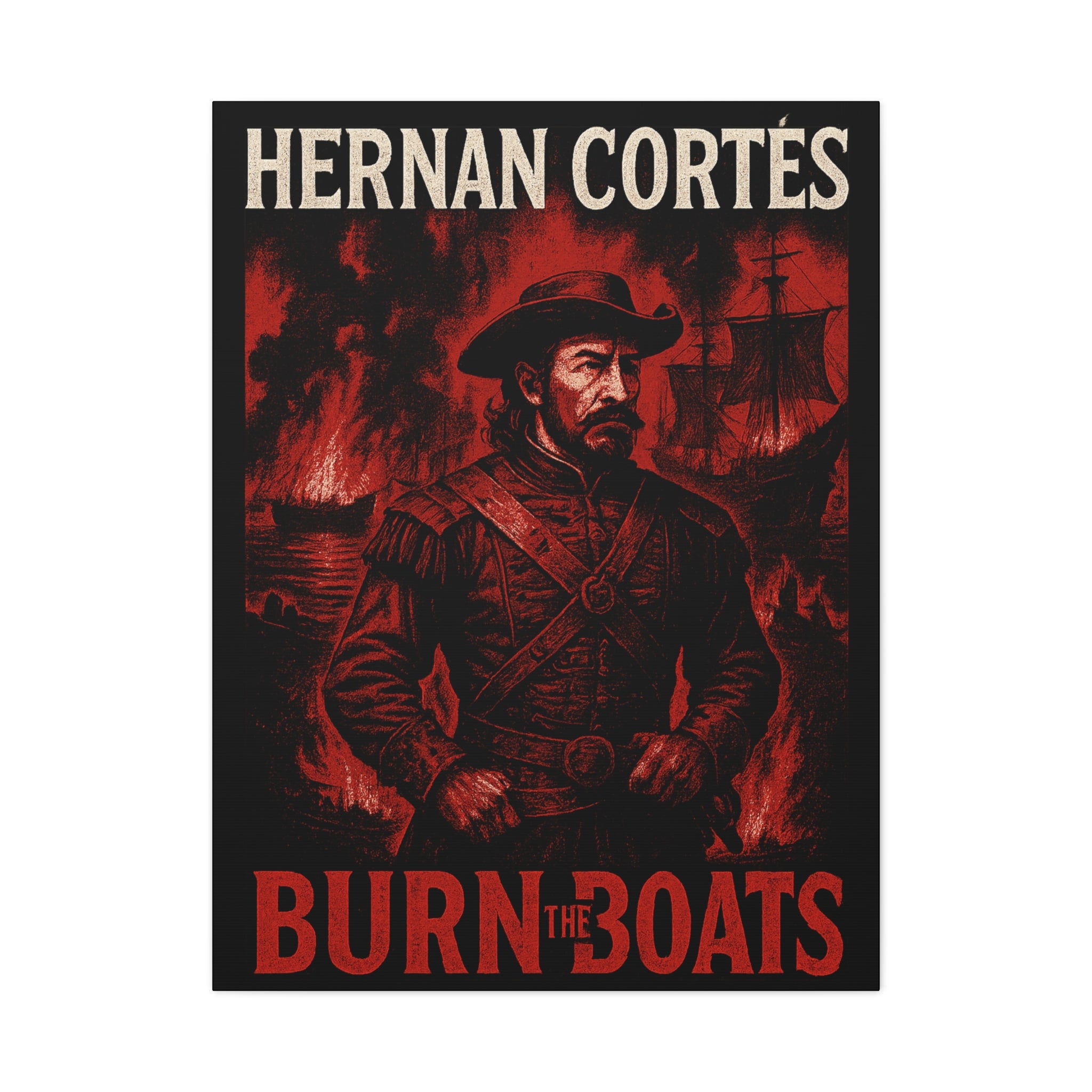Hernan Cortes Canvas Artwork, 'Burn the Boats' Motivational Wall Decor