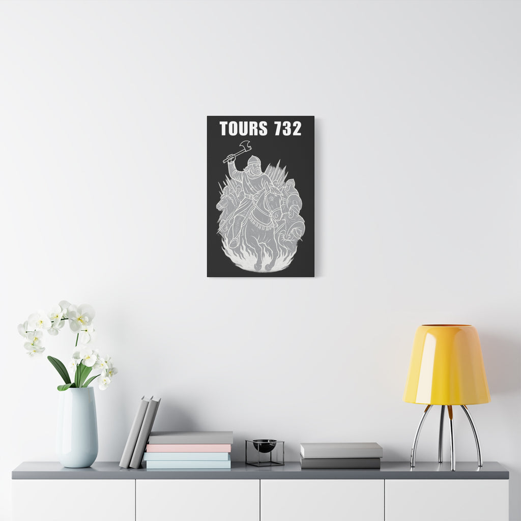 Battle of Tours 732 AD Charles "The Hammer" Martel and Franks Black and White Scene Matte Canvas Wall Art, Home Décor