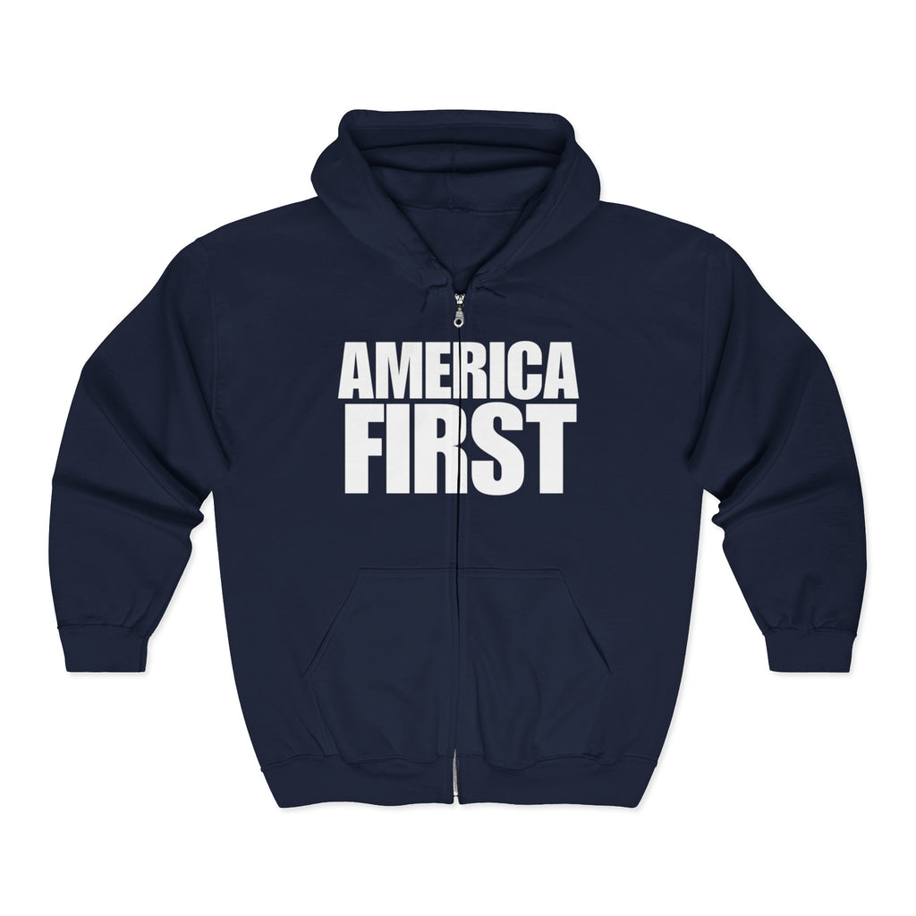 'America First' White Print Full Zip Up Hoodie Sweatshirt