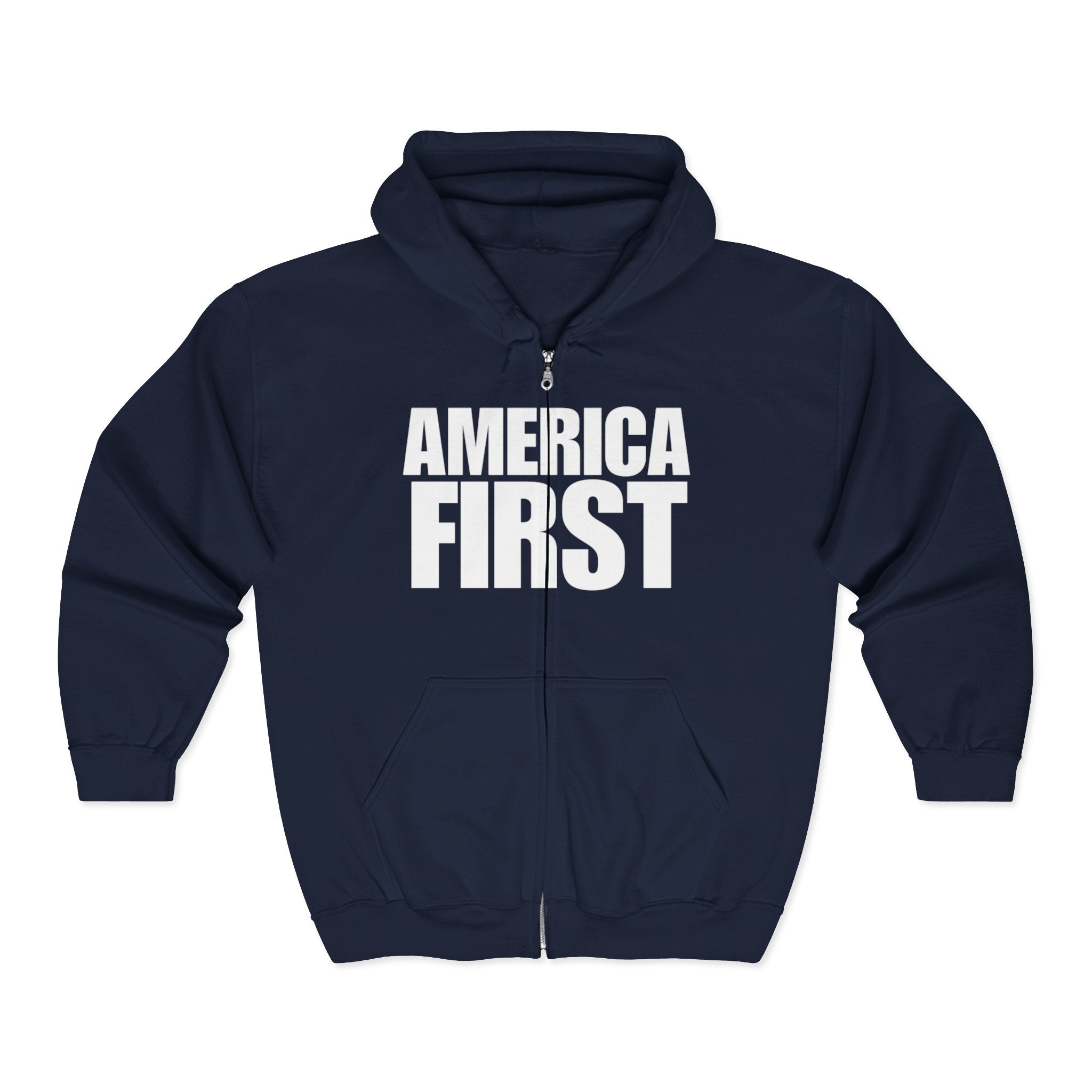 'America First' White Print Full Zip Up Hoodie Sweatshirt