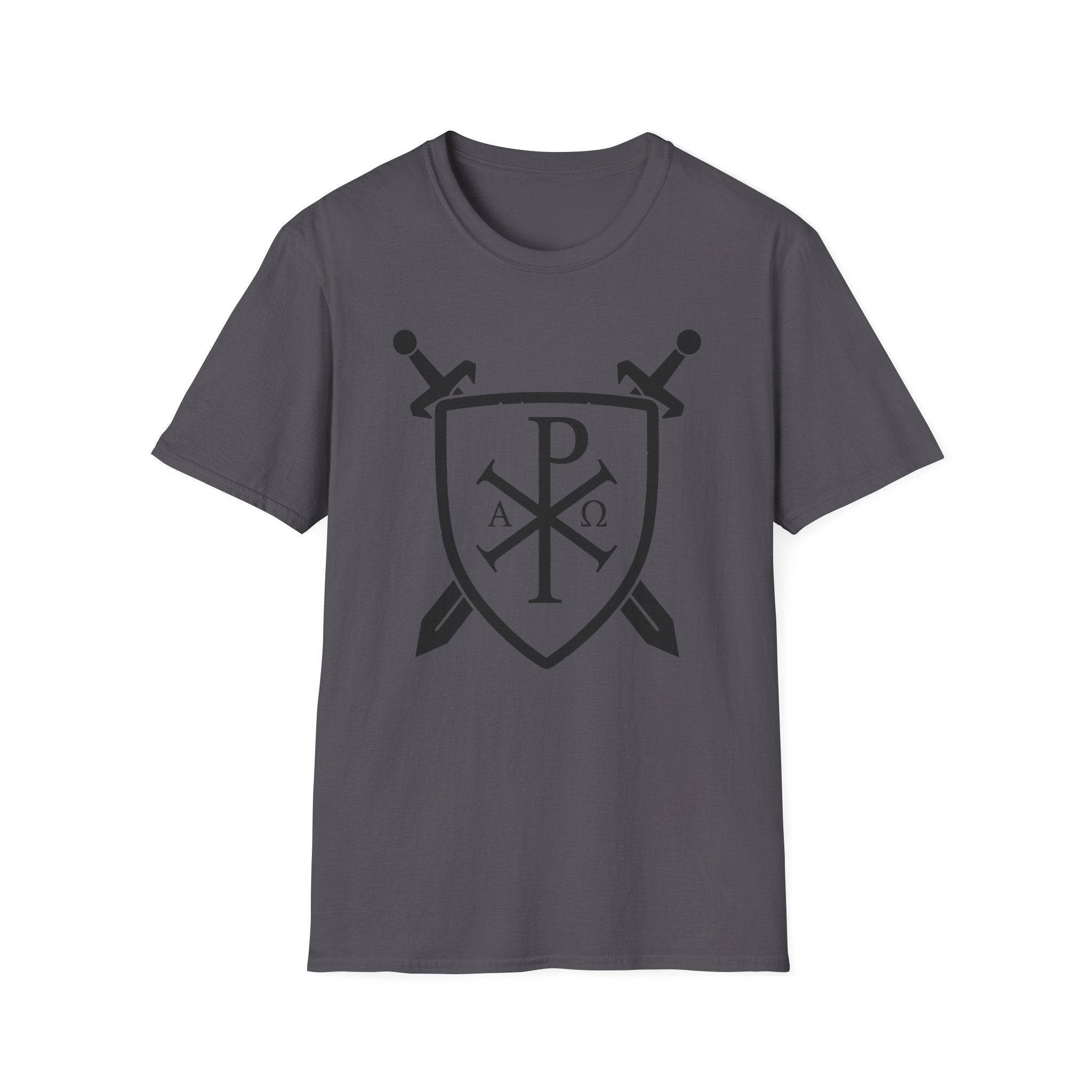 Sword and Shield Pi Chi Rho Black Graphic Softstyle Cotton Shirt T-Shirt