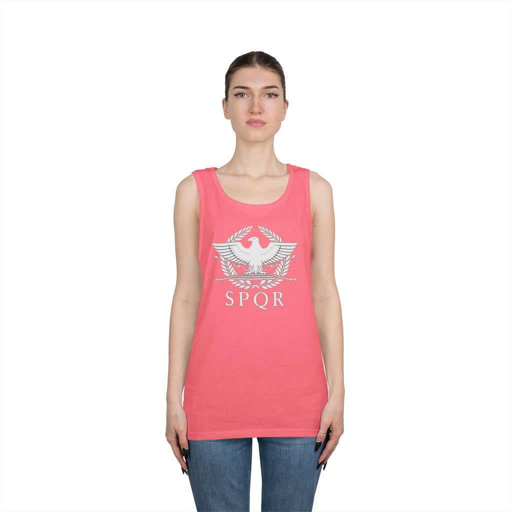 SPQR Roman Eagle White Design Heavy Cotton Tank Top