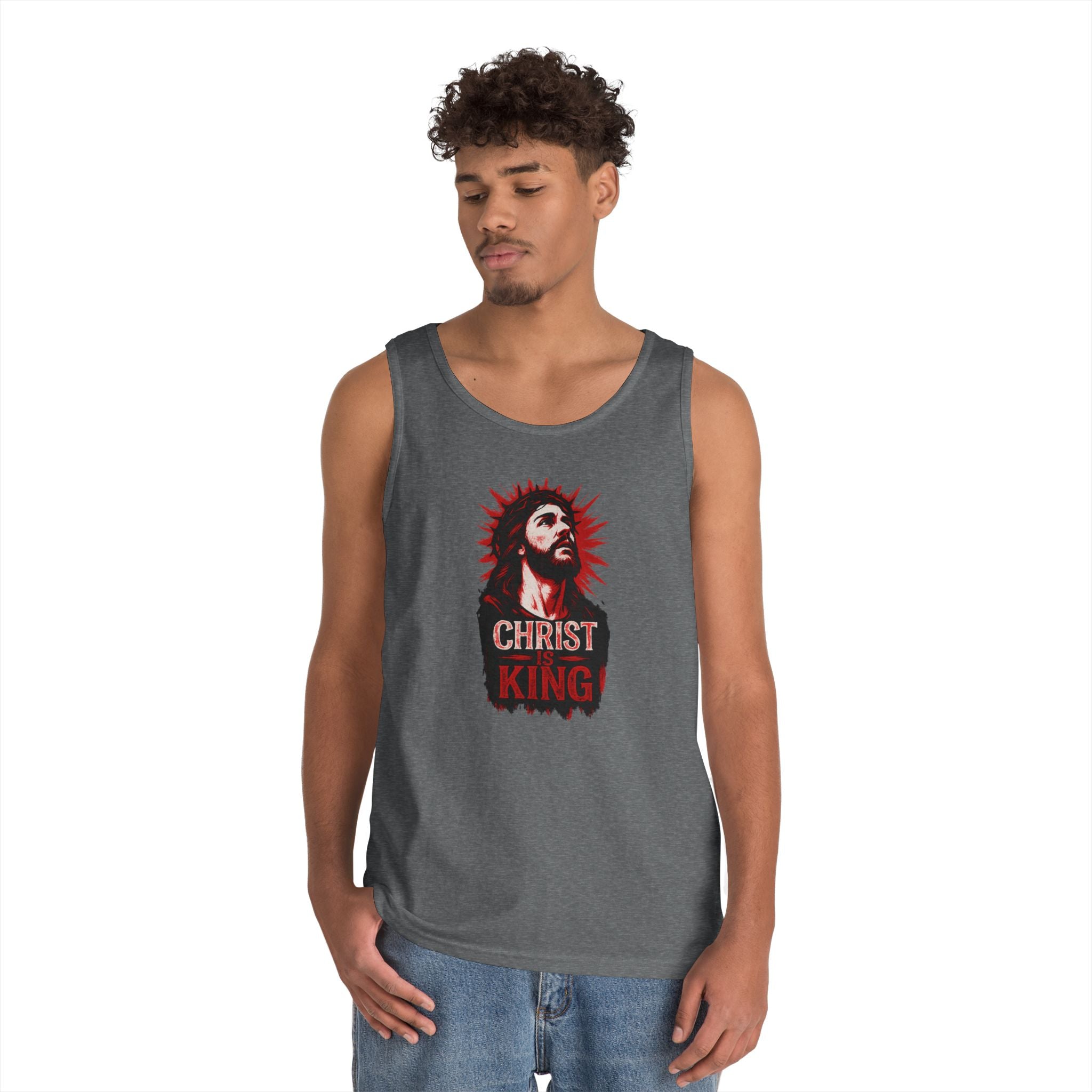 Christ King Unisex Heavy Cotton Tank Top - Casual Religious Apparel, Summer Wear, Gospel Gift, Faith Merchandise, Spiritual Clothing