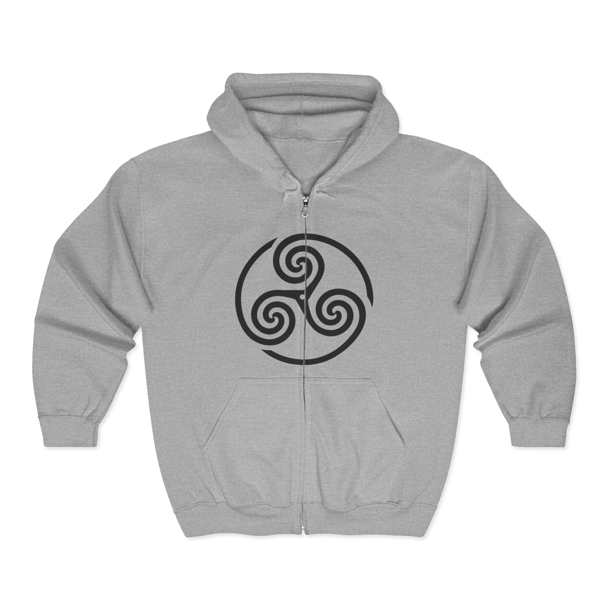 Celtic Spiral Triskele Trinity Symbol Black Design Full Zip Up Hoodie Sweatshirt