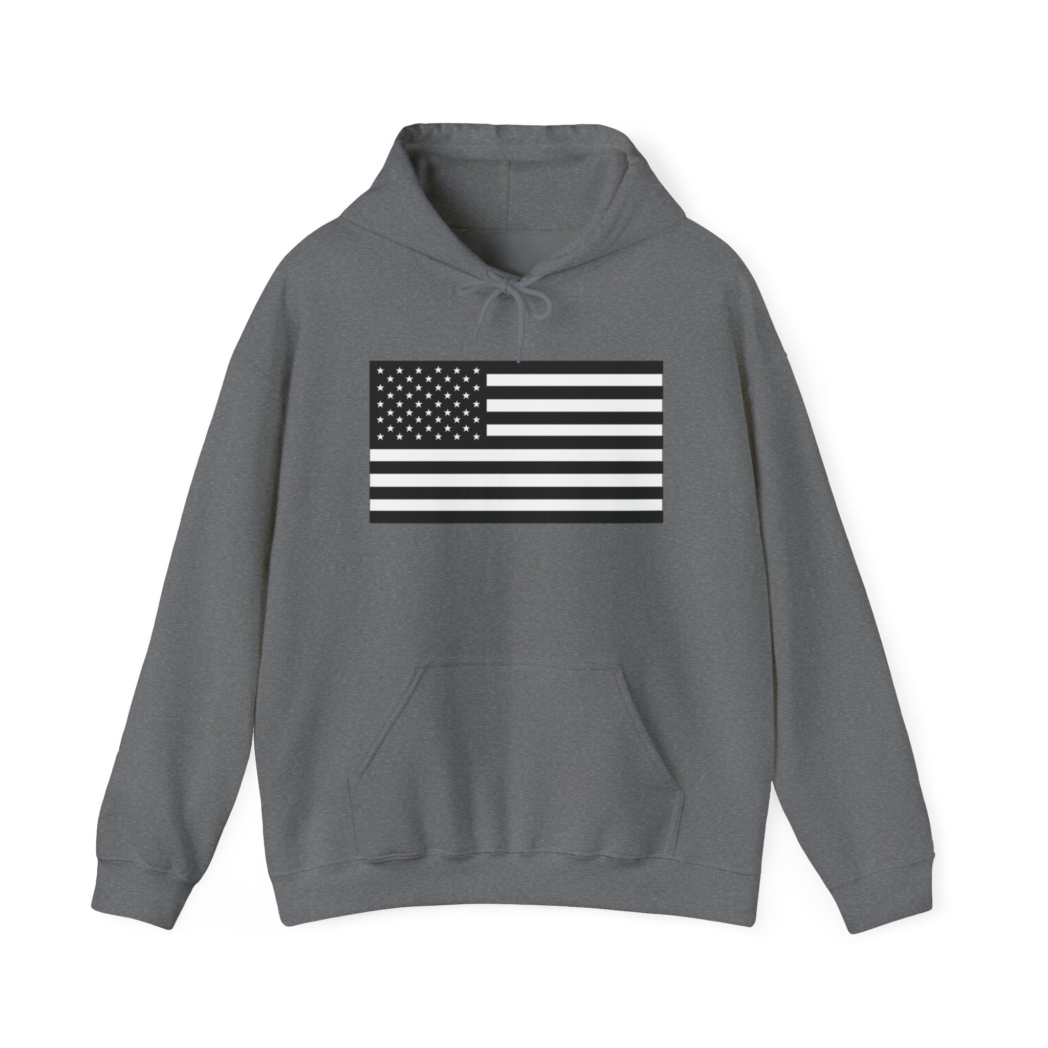 Black and White American Flag Graphic Pull Over Hoodie Sweatshirt