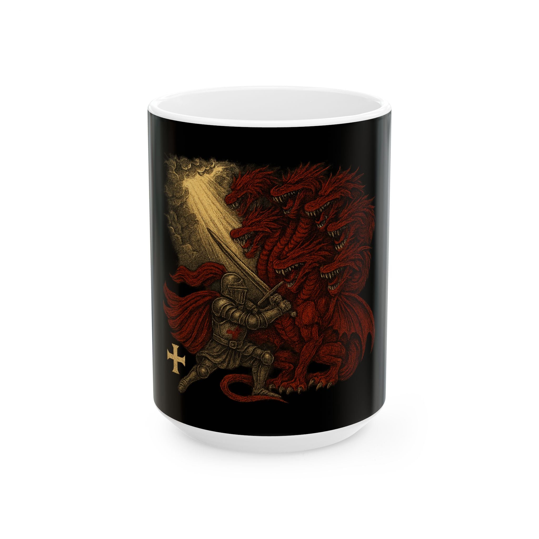 Dragon Slayer Destroy Evil Crusader vs Great Red Dragon Ceramic Mug