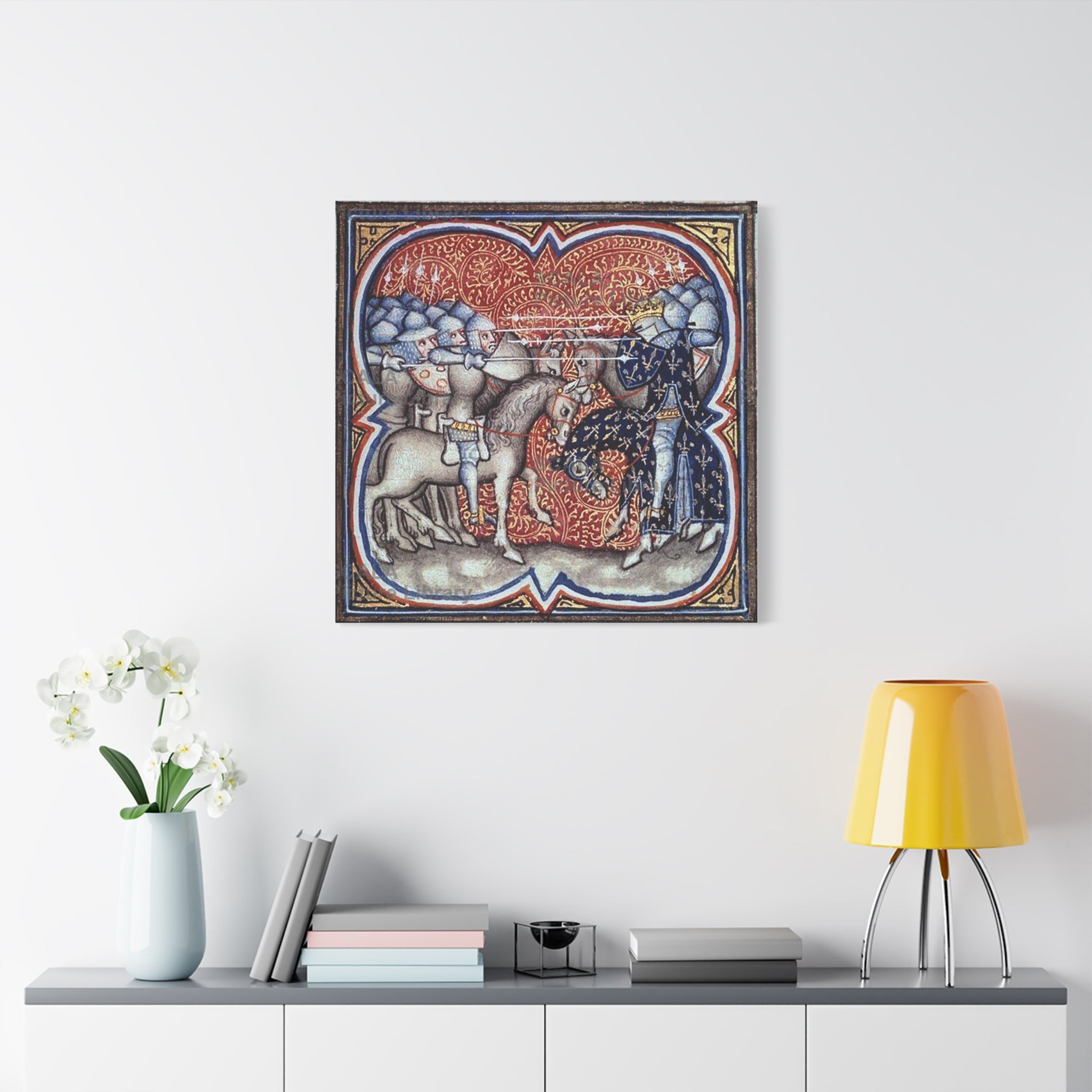 Medieval Art Stretched Canvas Print Charles Martel fighting the Saracens at Tours Poitiers in 732, Great Chronicles of France