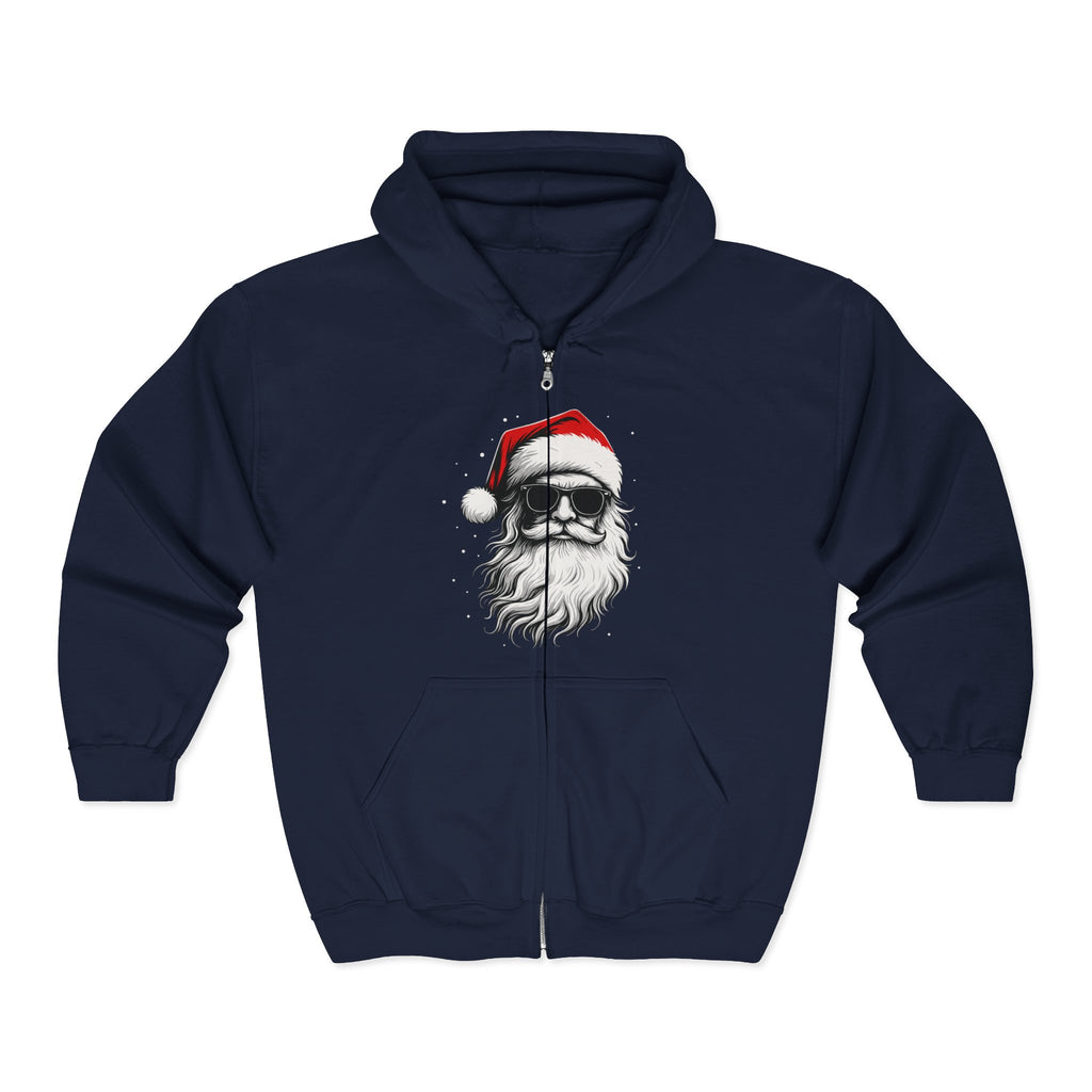 Santa with Sunglasses Full Zip Up Hoodie | Funny Christmas Hoodie