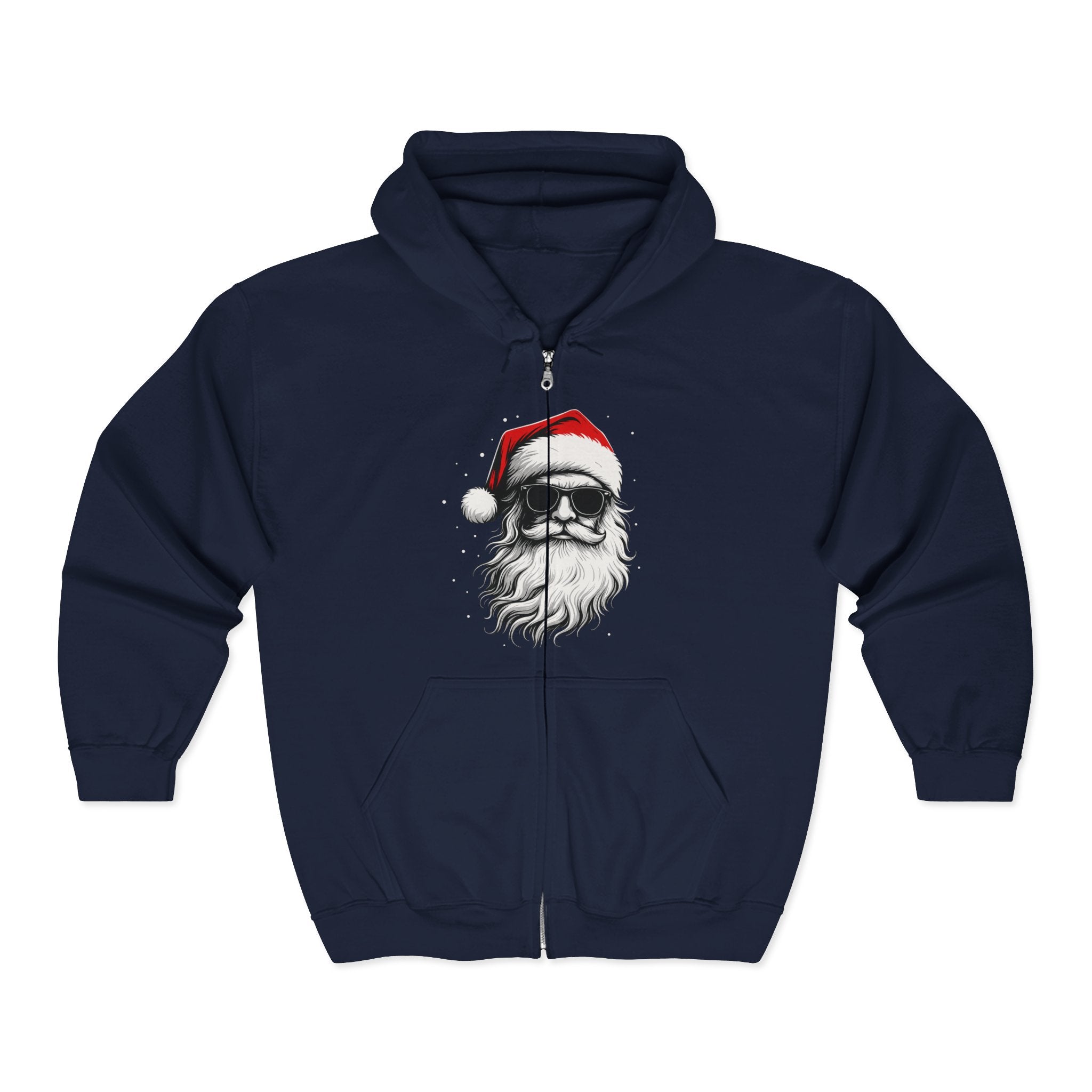 Santa with Sunglasses Full Zip Up Hoodie | Funny Christmas Hoodie
