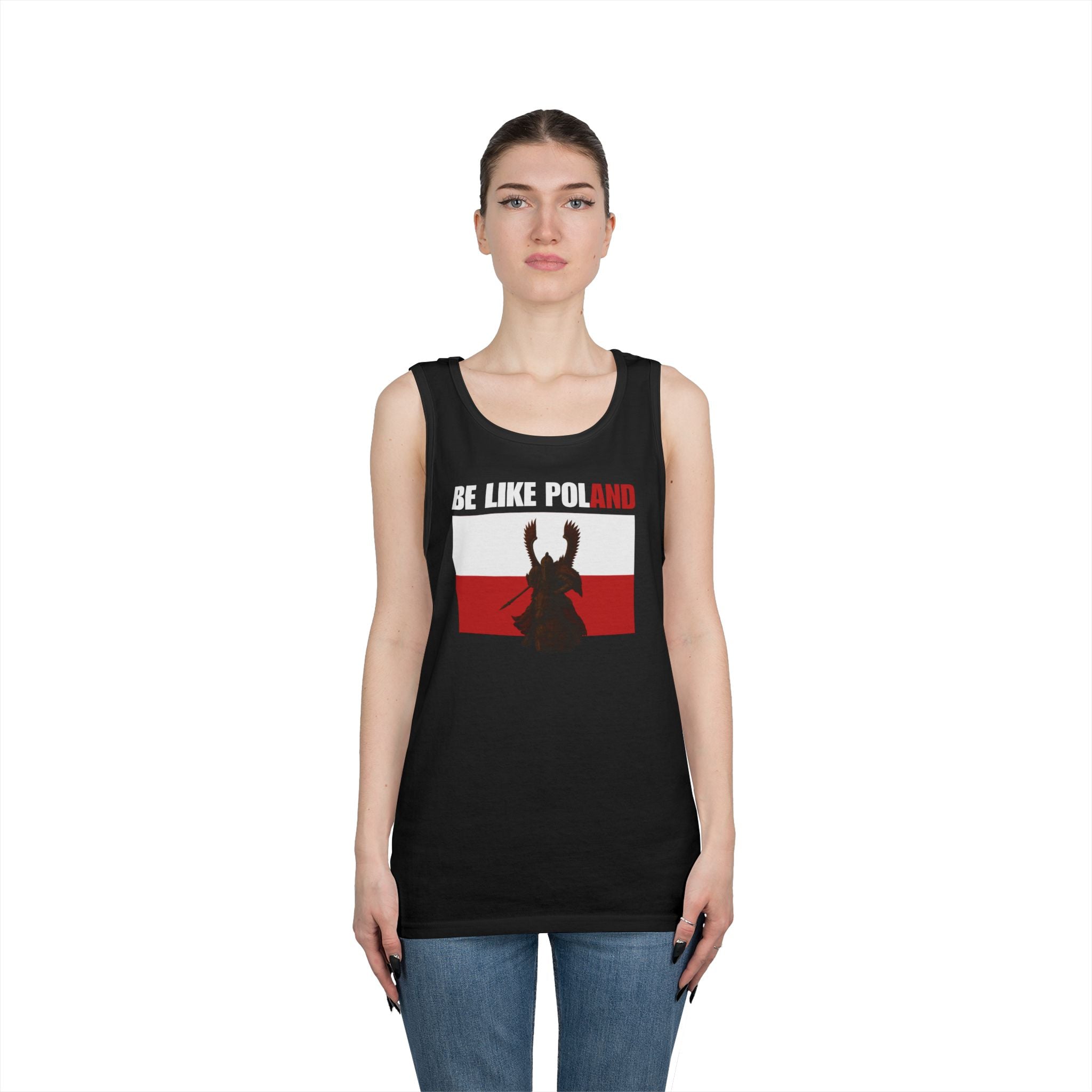 Be Like Poland Winged Hussar Front, Polis Eagle Cross Back Heavy Cotton Tank Top