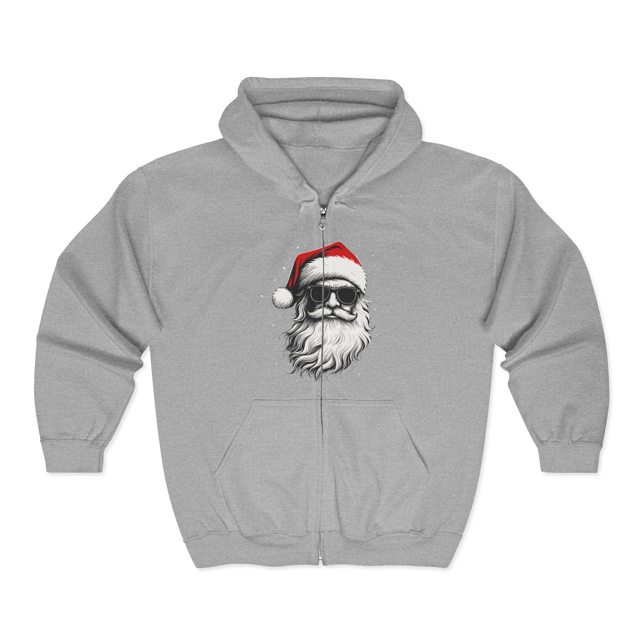 Santa with Sunglasses Full Zip Up Hoodie | Funny Christmas Hoodie