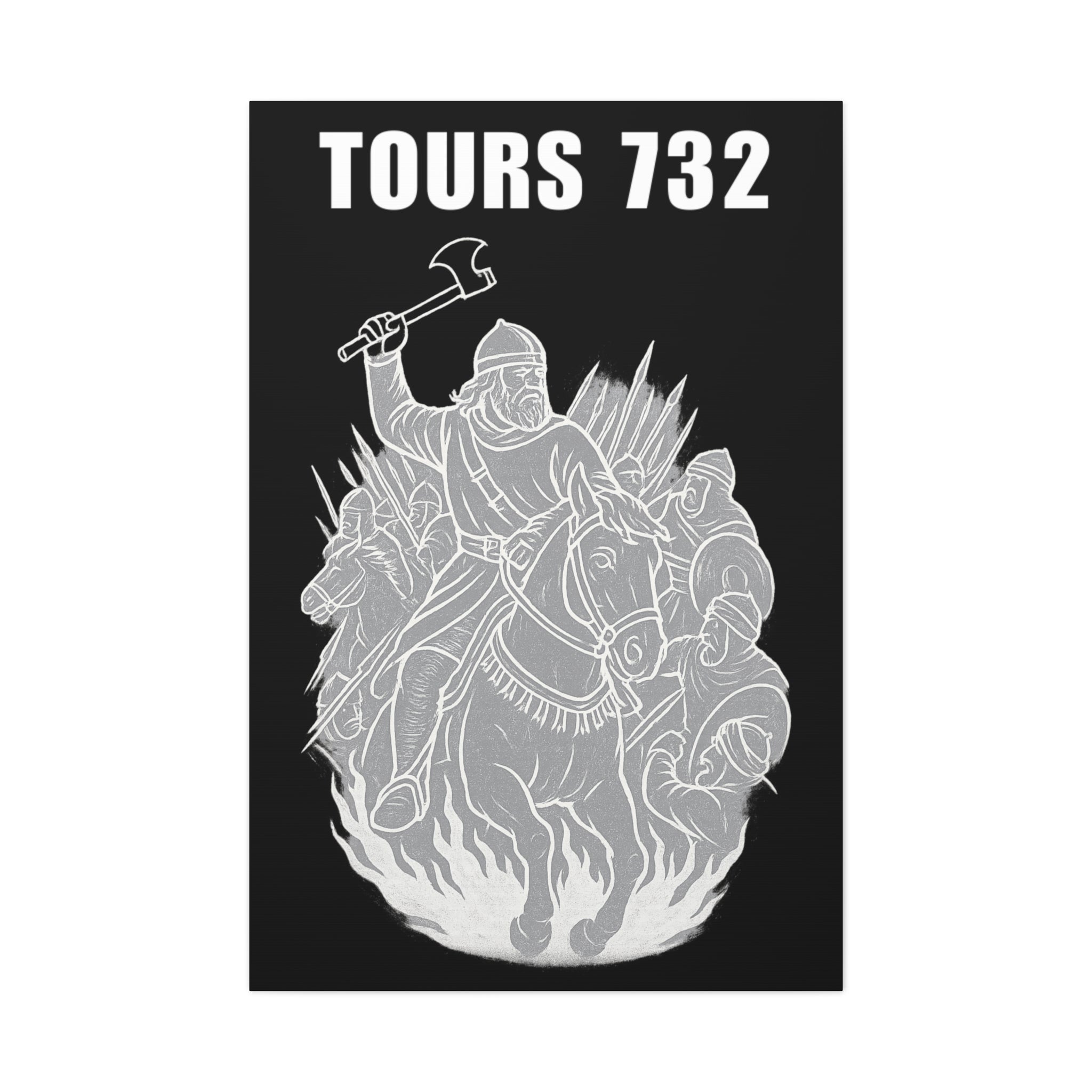 Battle of Tours 732 AD Charles "The Hammer" Martel and Franks Black and White Scene Matte Canvas Wall Art, Home Décor