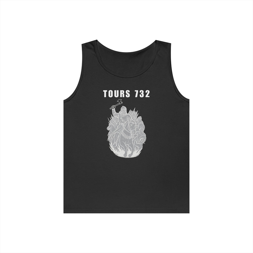 Tours 732 Charles "The Hammer" Martel "TOURS 732" Text Graphic Heavy Cotton Tank Top