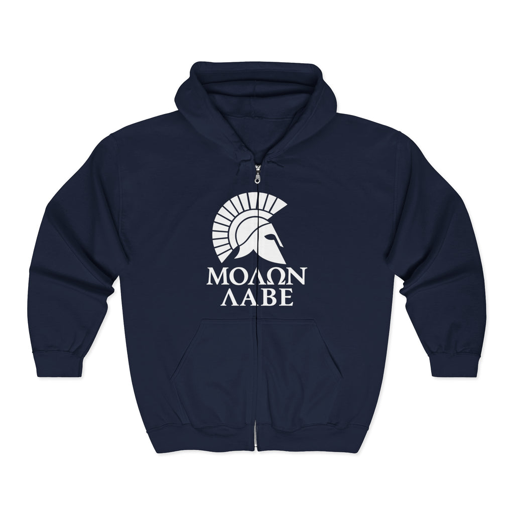 Molon Labe "Come and Take It!" in Greek Large White Text Design Zip Up Hoodie Sweatshirt
