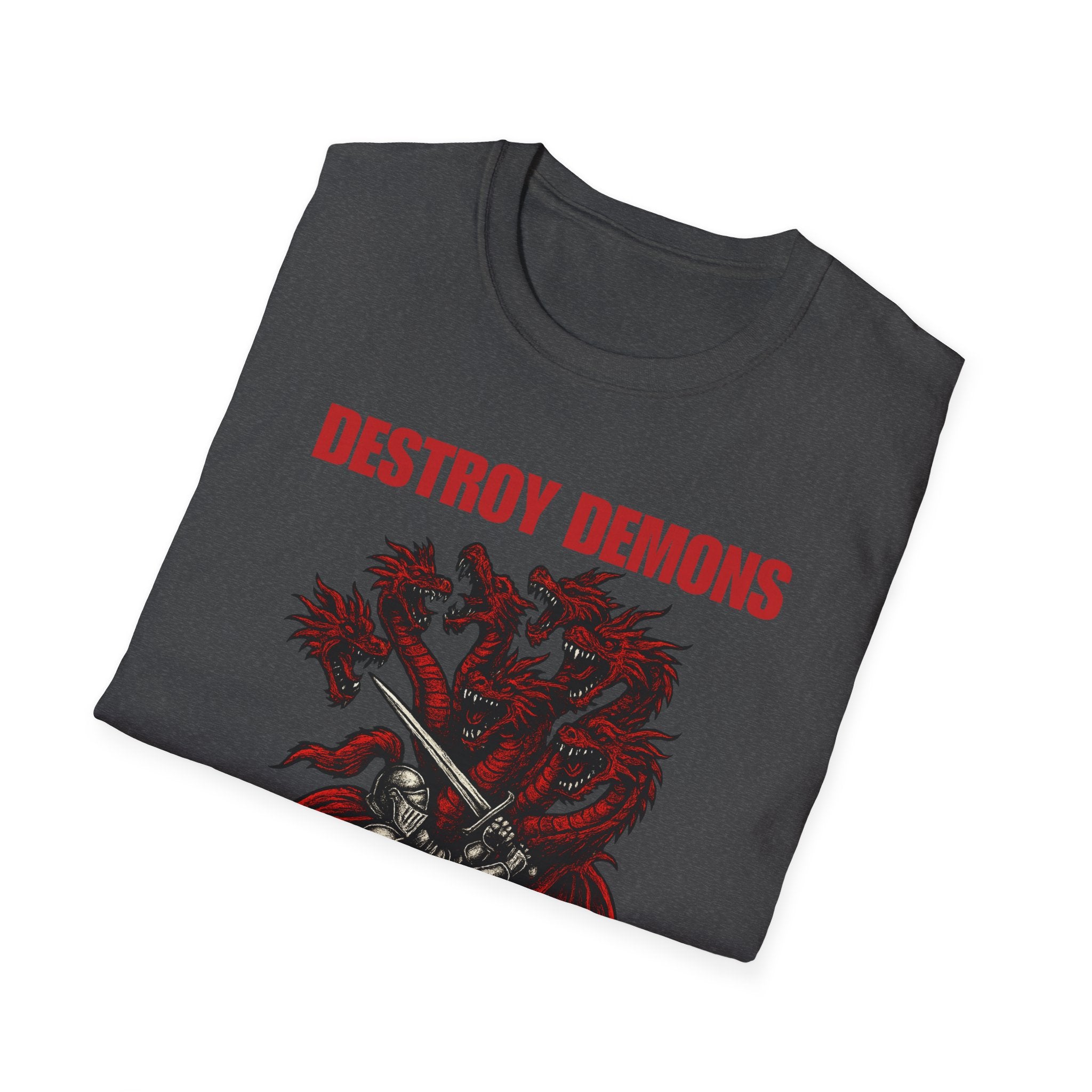 Destroy Demons Crusader Knight vs Dragon  Softstyle T-Shirt