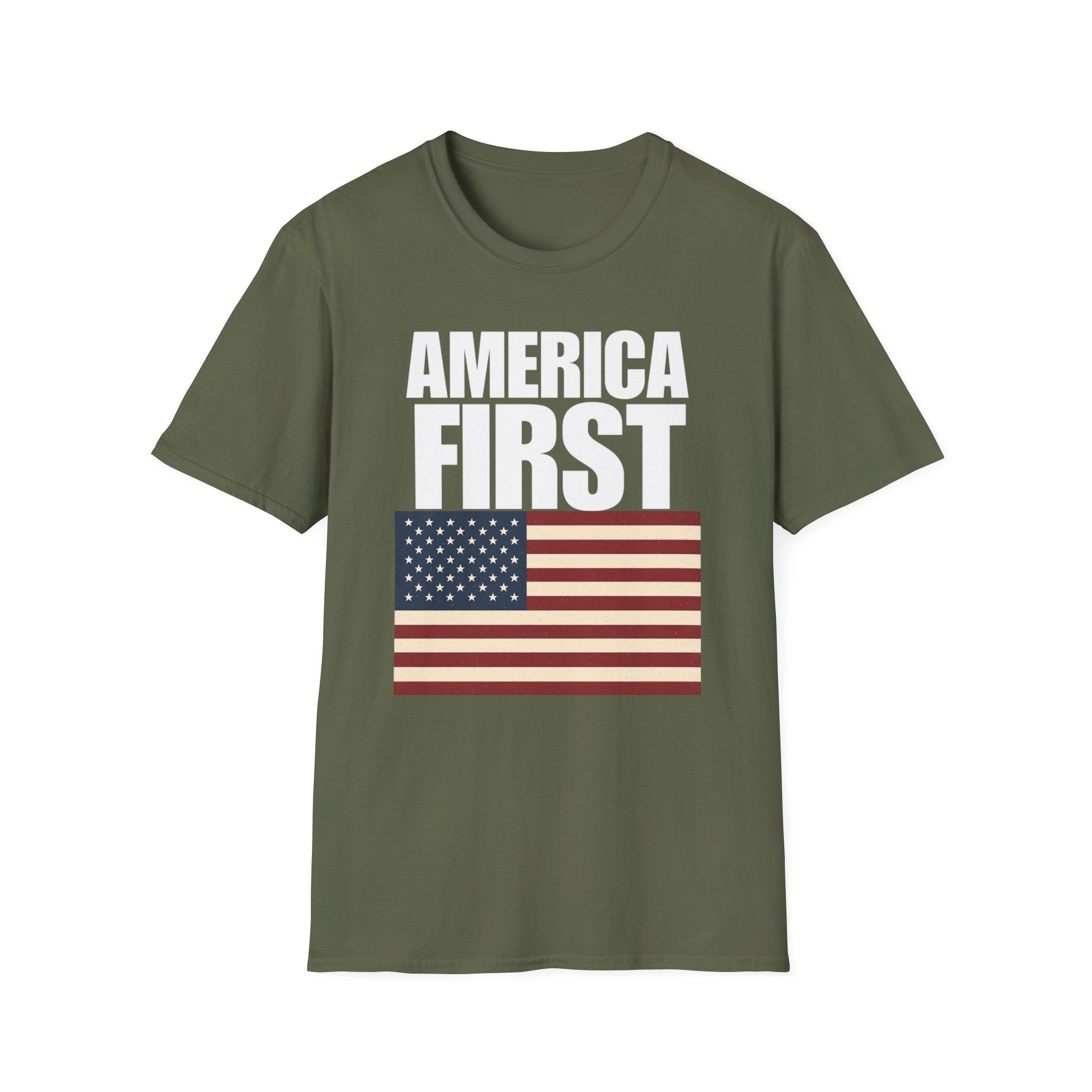 America First American Flag Softstyle Cotton Shirt T-Shirt