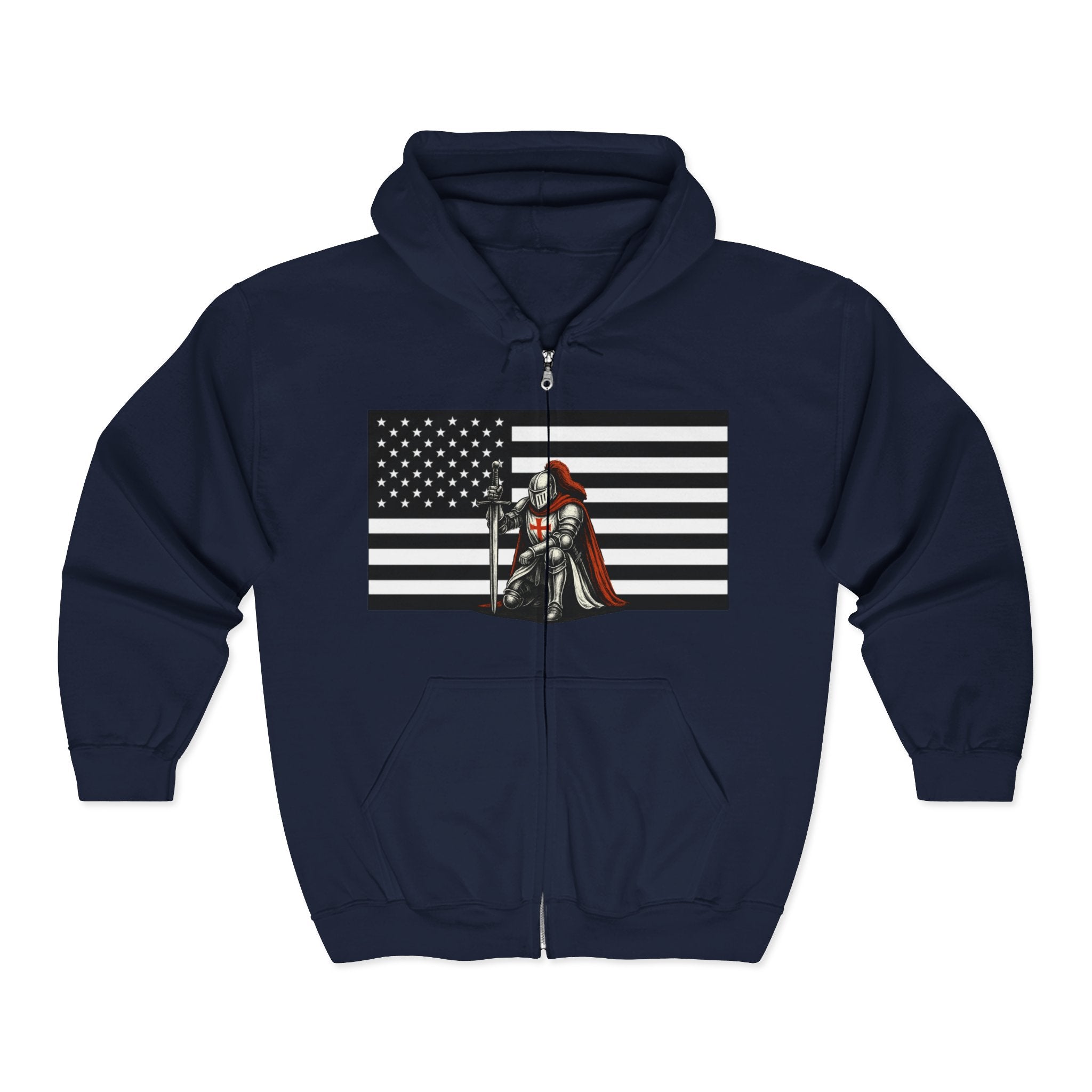 American Crusader Alt Black and White Design (No Text) Full Zip Up Hoodie