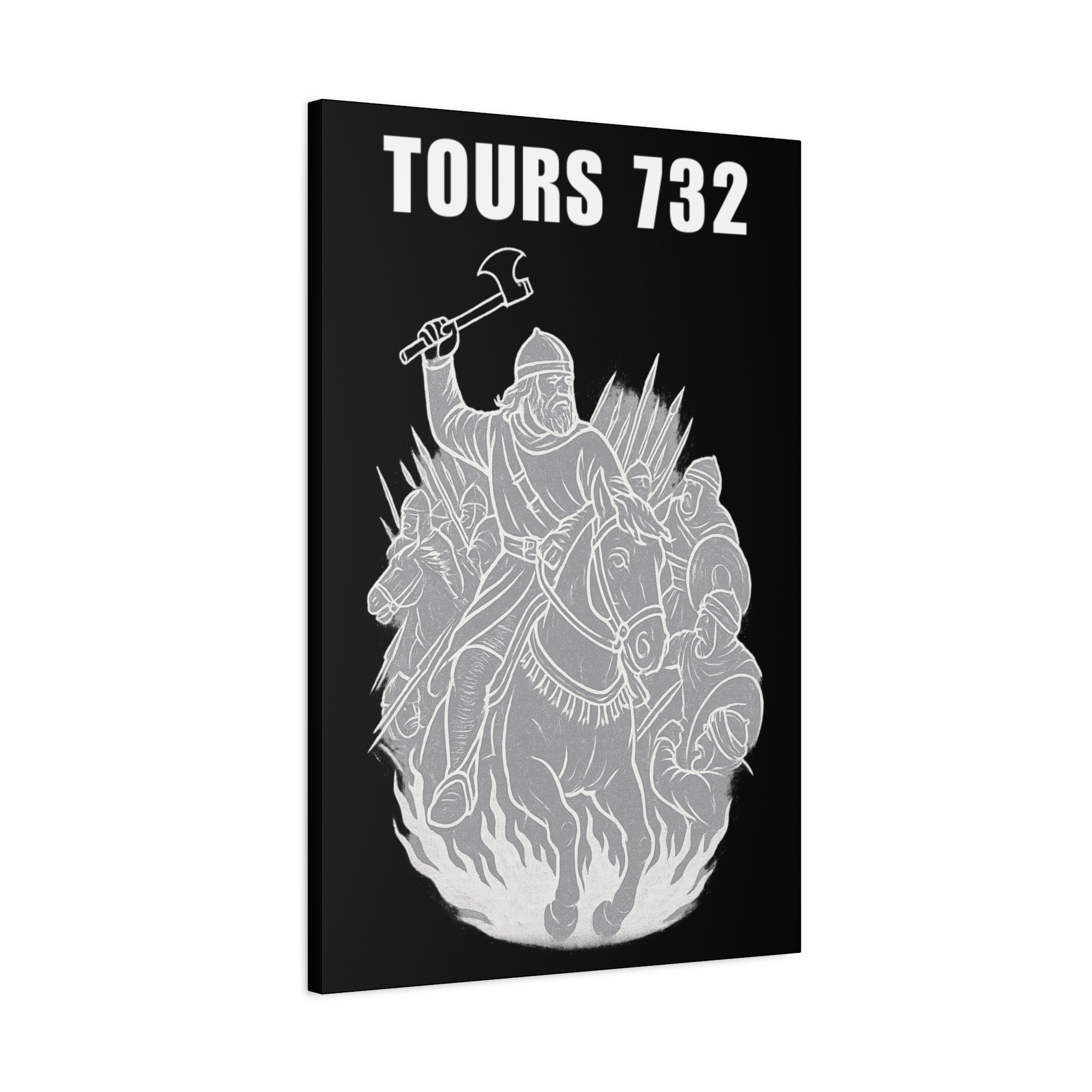 Battle of Tours 732 AD Charles "The Hammer" Martel and Franks Black and White Scene Matte Canvas Wall Art, Home Décor