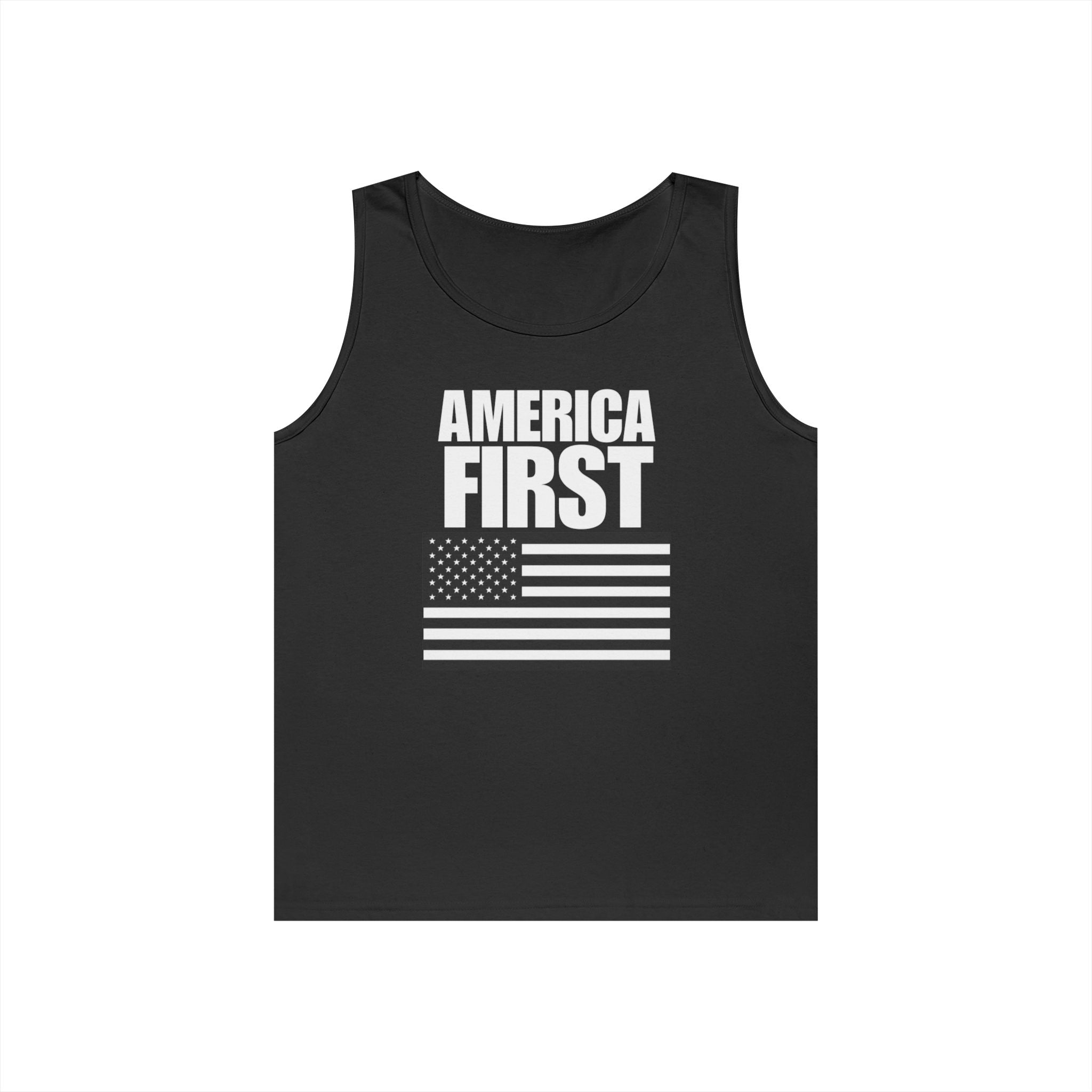 America First Black and White American Flag Heavy Cotton Tank Top