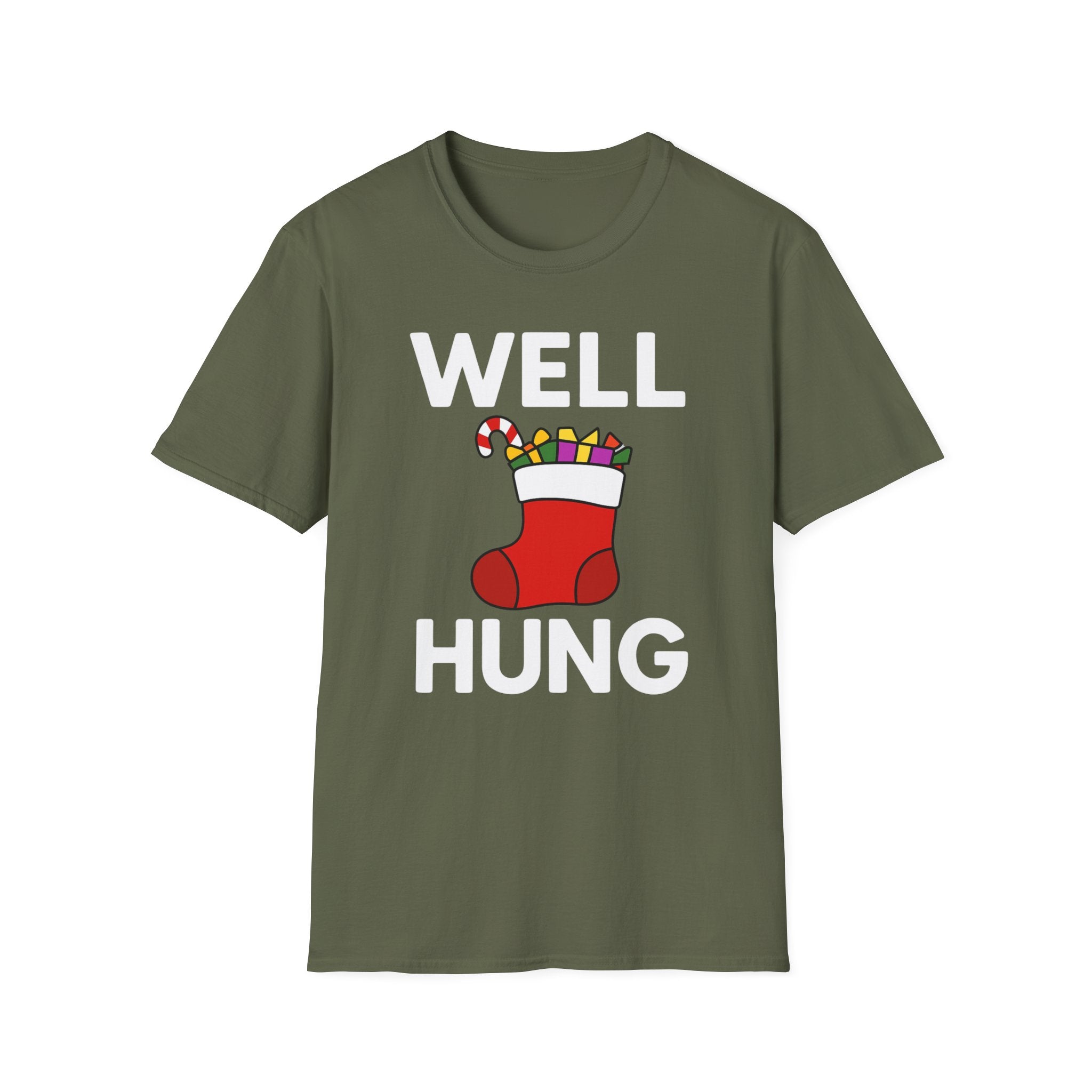 Well Hung Christmas T-Shirt | Funny Holiday Tee | Christmas Stocking Humor Shirt