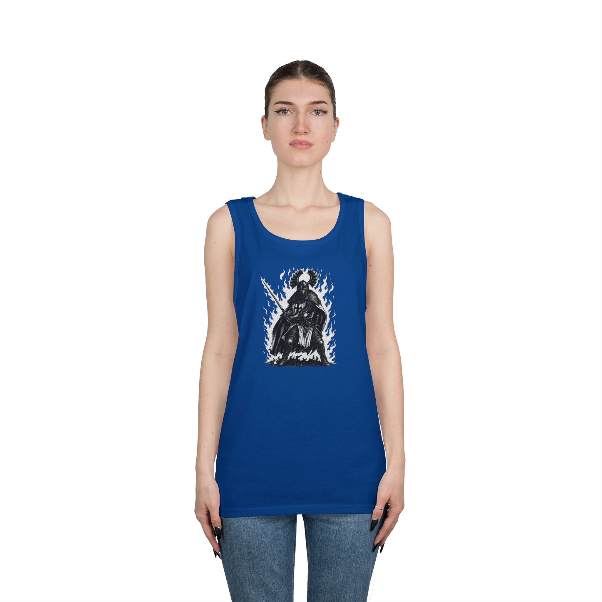 Teutonic Knight (No Text) Heavy Cotton Tank Top with Fiery Design