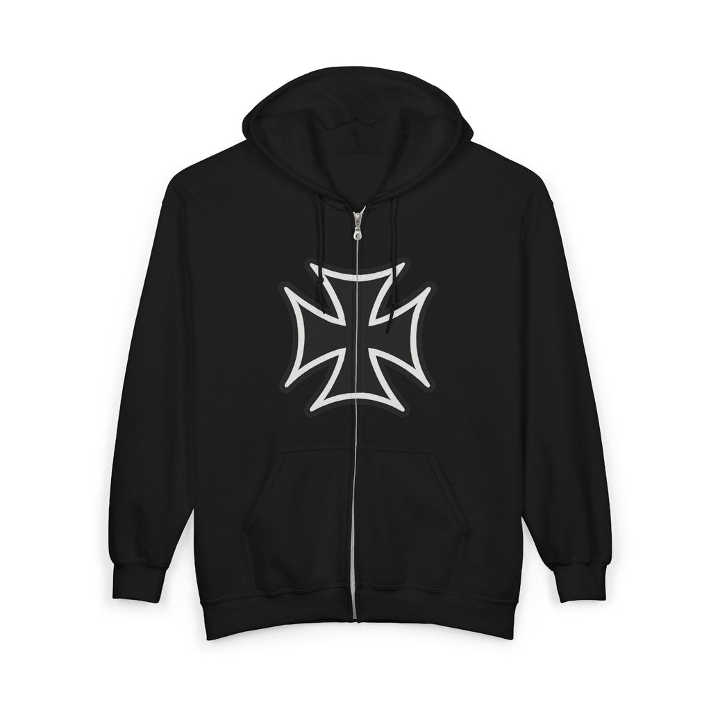 Teutonic Cross Black and White Full Zip Up Hoodie