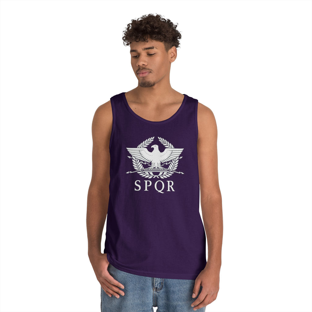 SPQR Roman Eagle White Design Heavy Cotton Tank Top