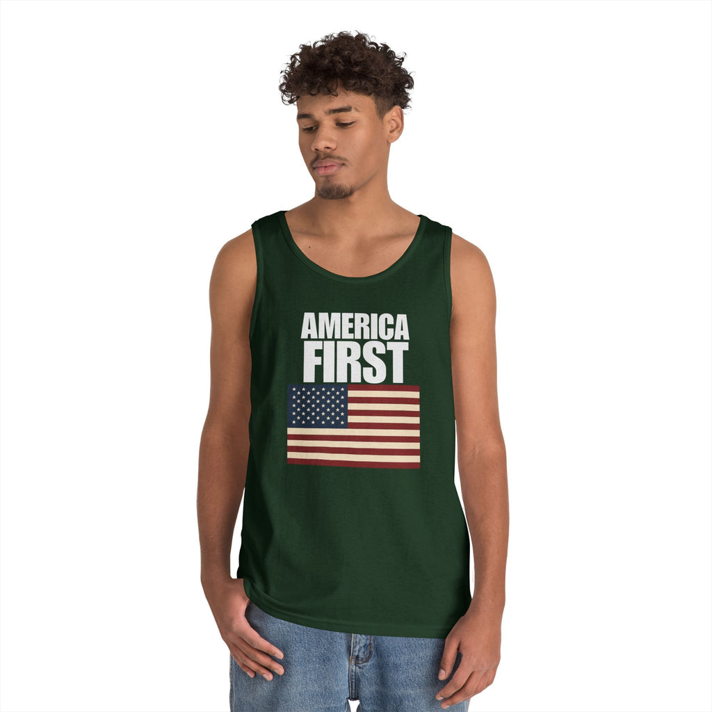 America First American Flag Heavy Cotton Tank Top