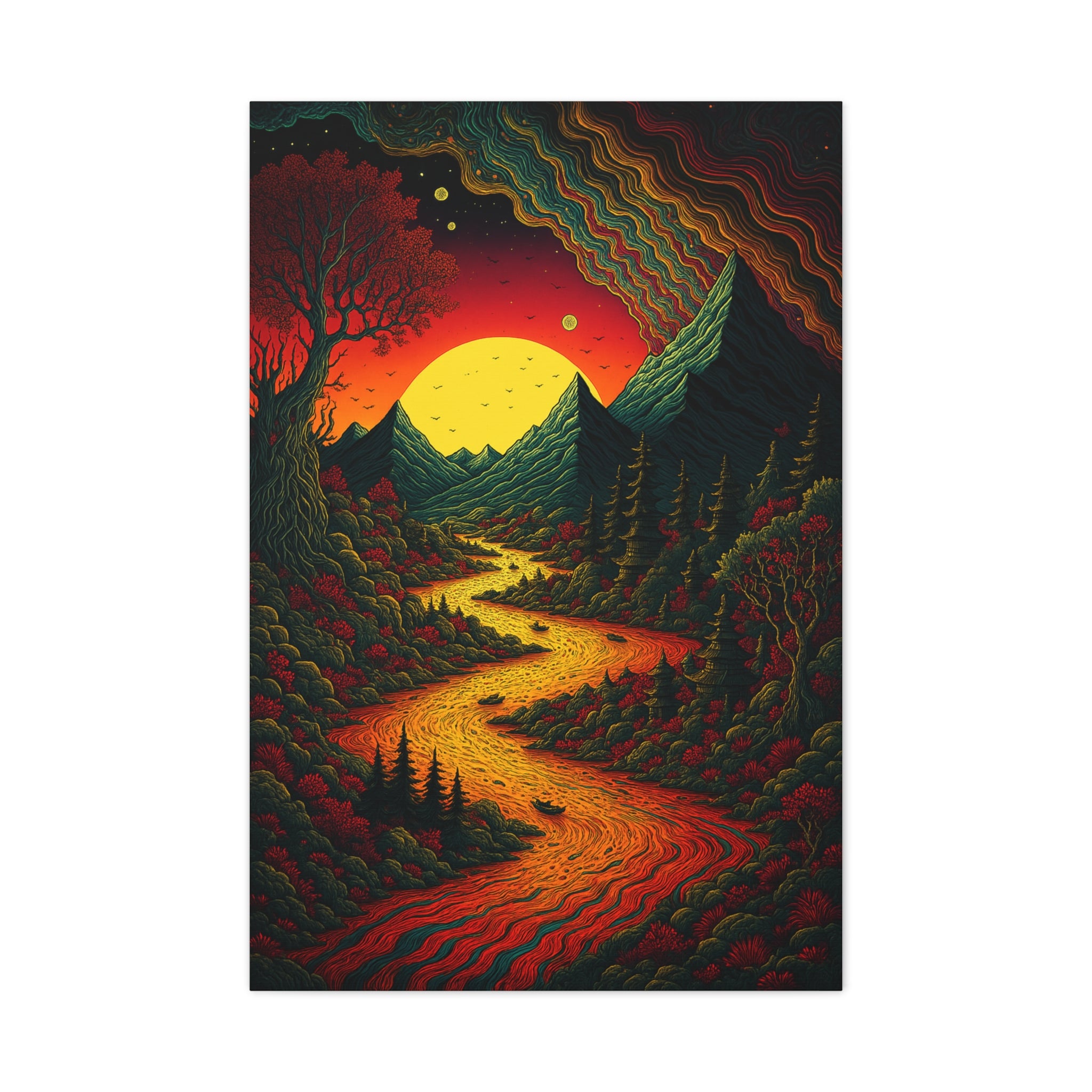 Trippy Sunset River Canvas Wall Art
