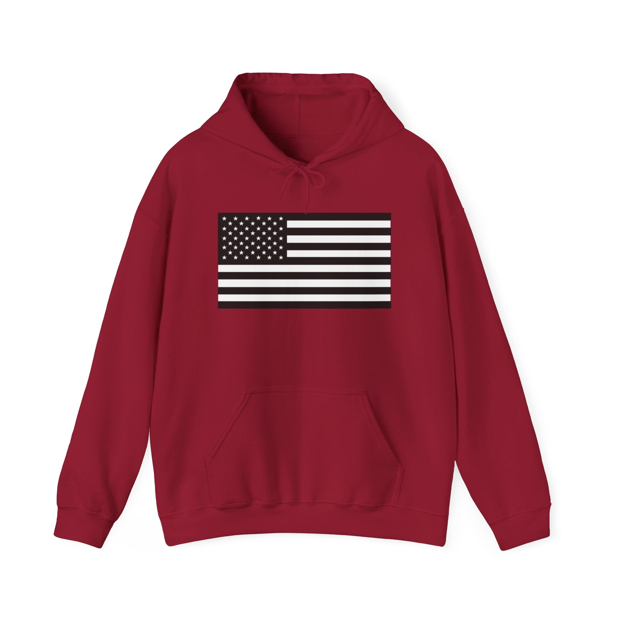 Black and White American Flag Graphic Pull Over Hoodie Sweatshirt
