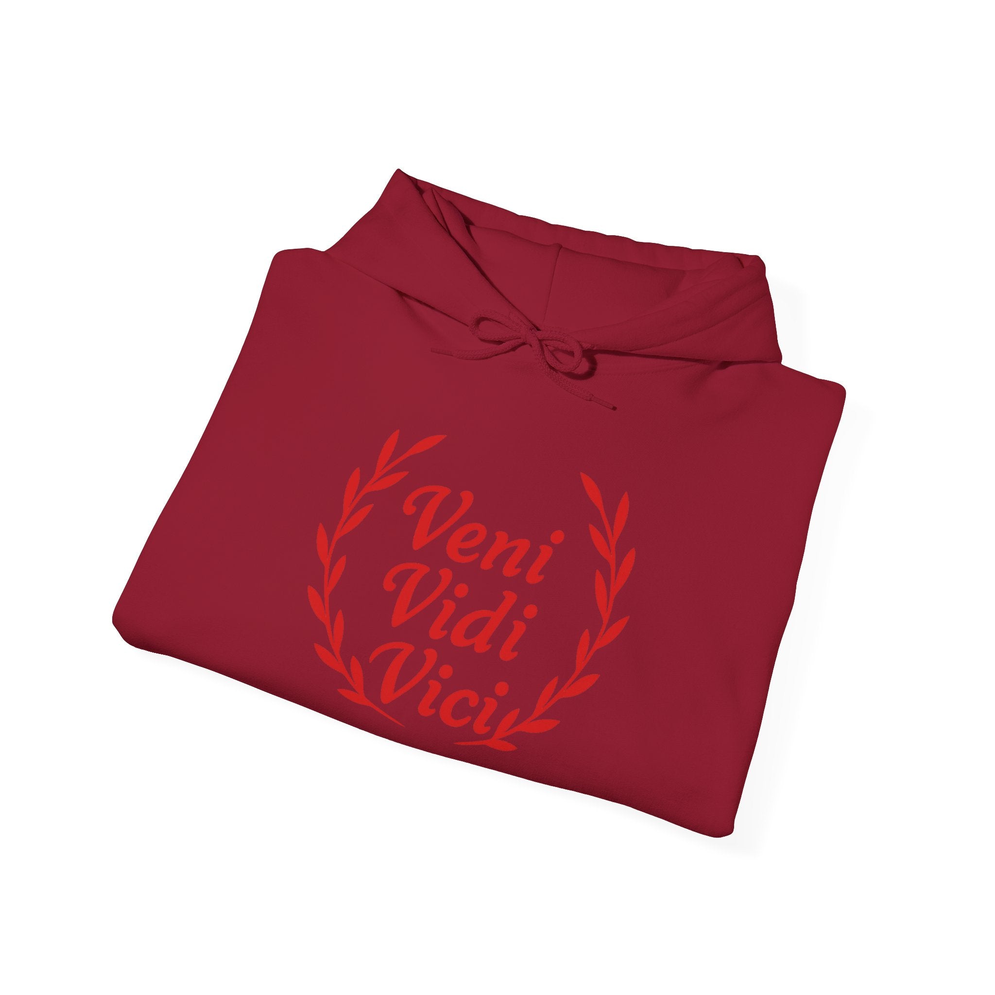 Veni Vidi Vici "I Came, I saw, I Conquered" Red Graphic Pull Over Hoodie Sweatshirt