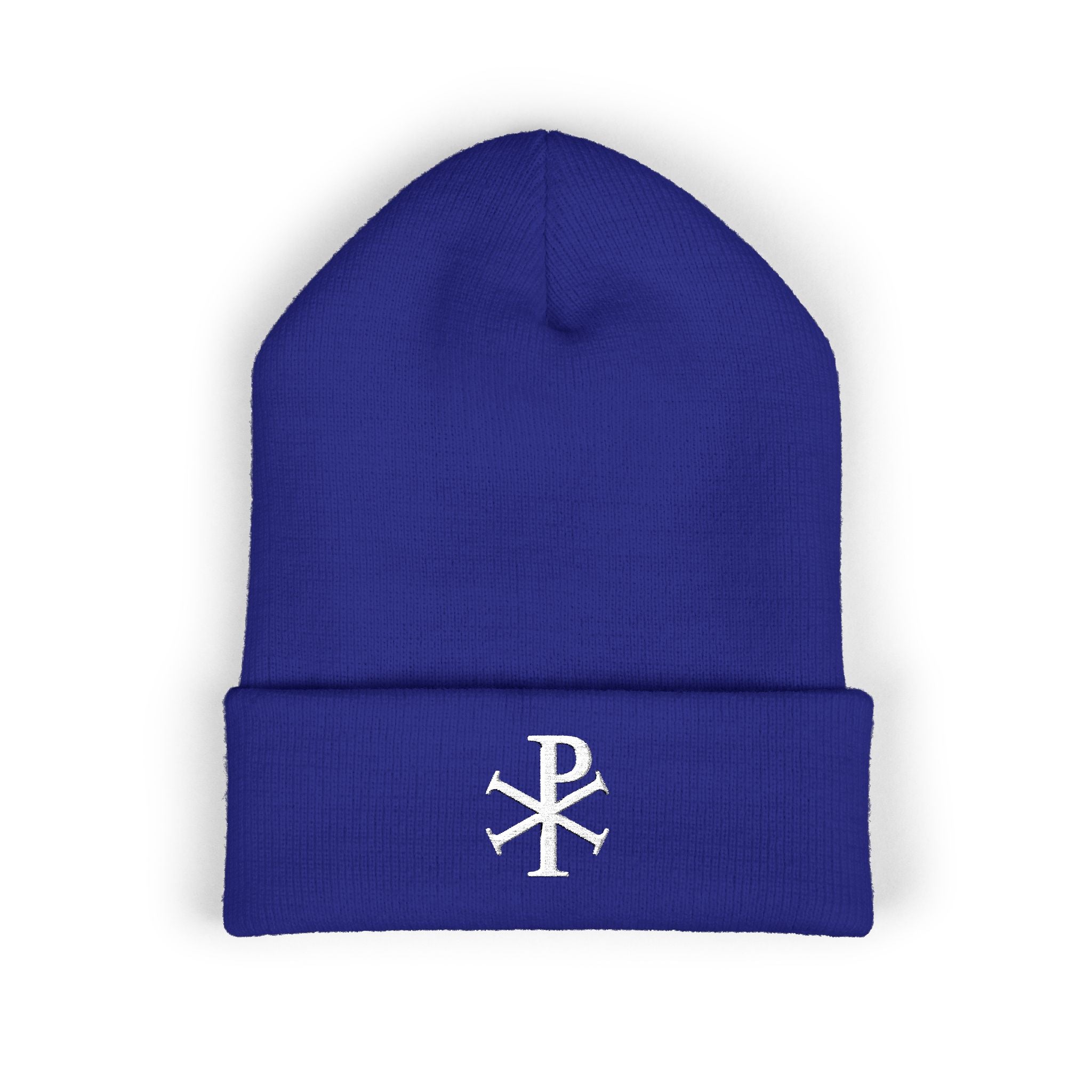 Pi Chi Rho White Design Embroidered Cuffed Beanie Knit Hat