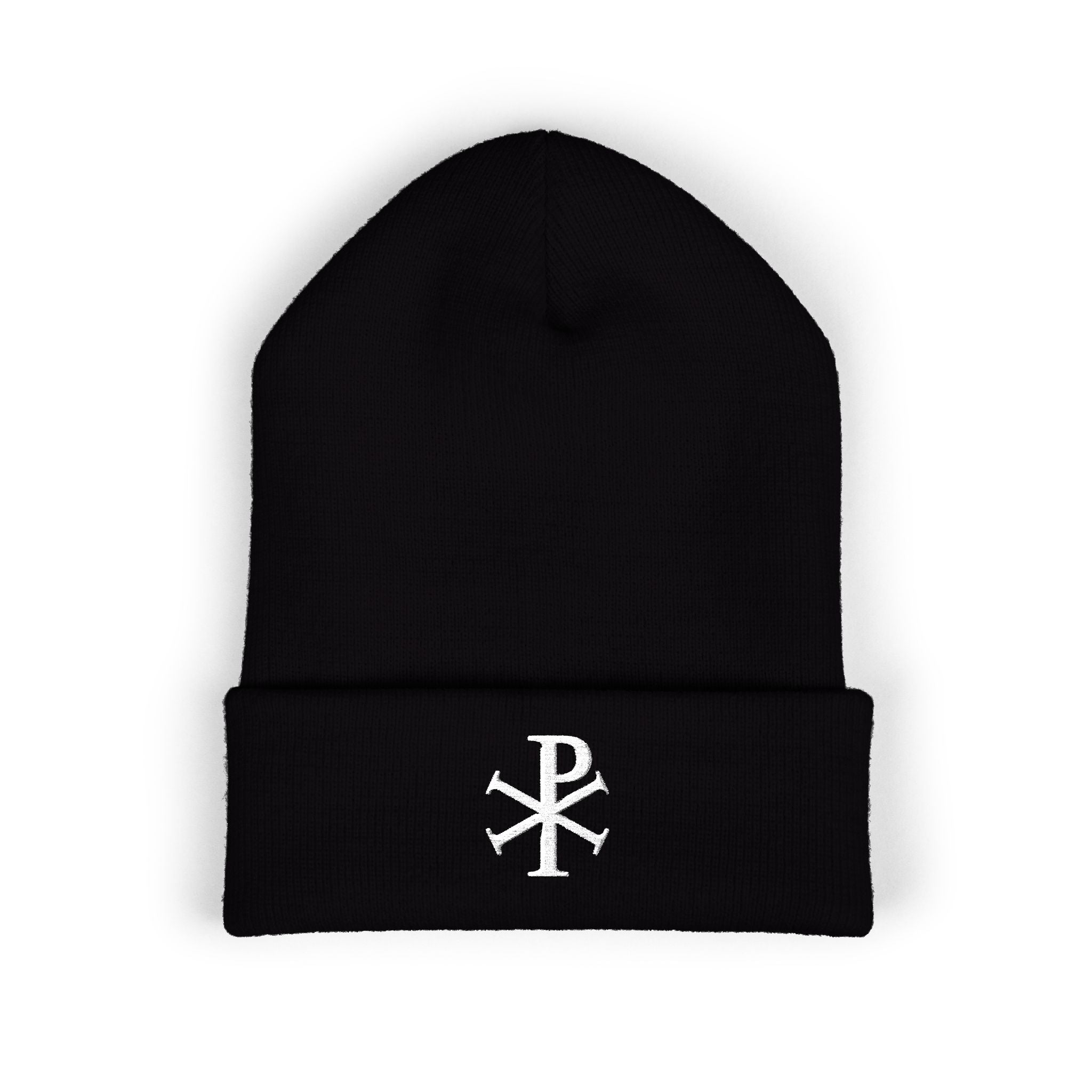Pi Chi Rho White Design Embroidered Cuffed Beanie Knit Hat