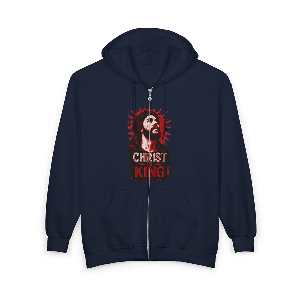 Front and Back Christ is King Zip-Up Hoodie with Cross on Back, Christ is King Design Sweatshirt